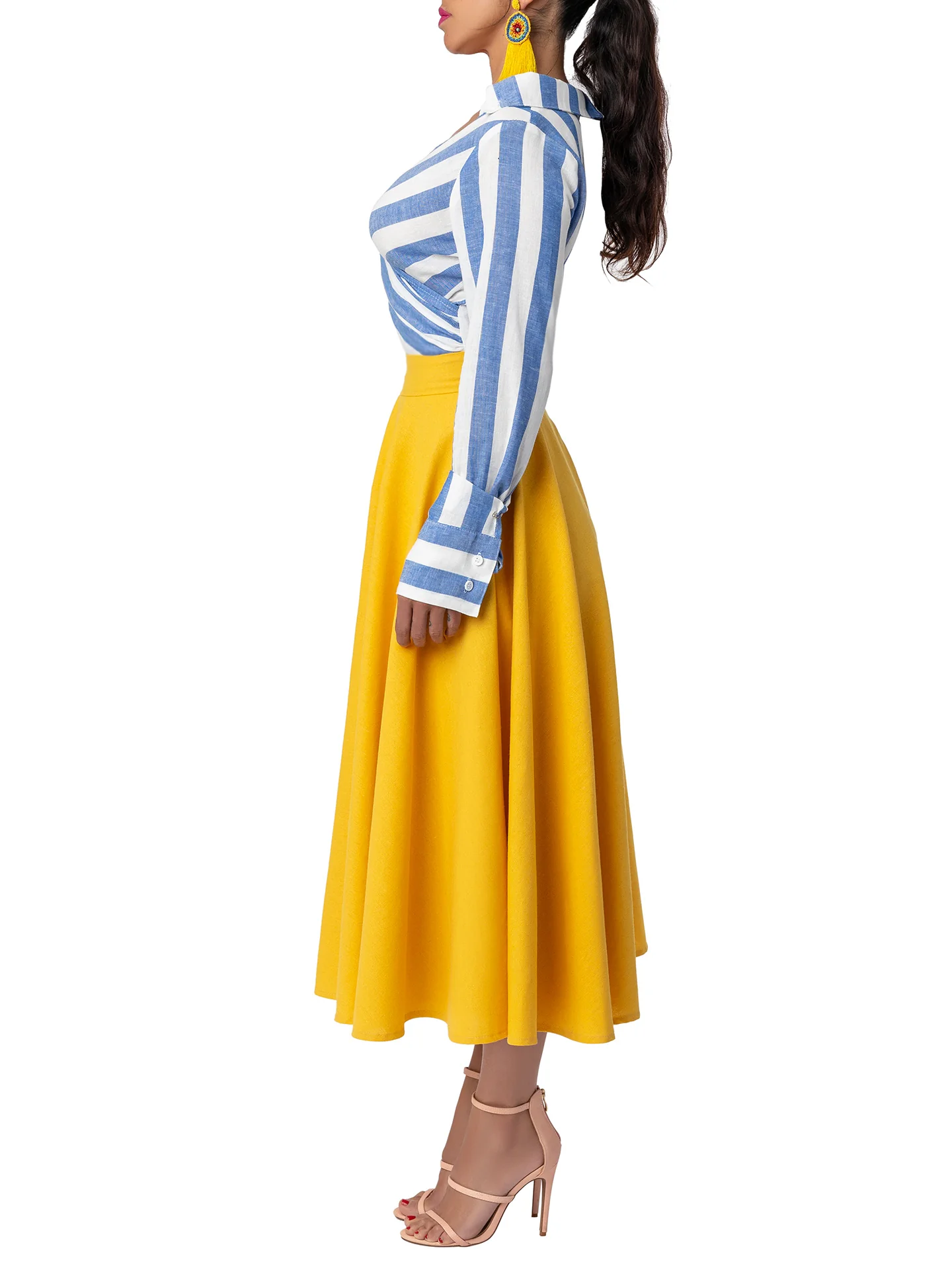 "Sunkiss" Stripe/Yellow Color Block Swing Dress - Image 4