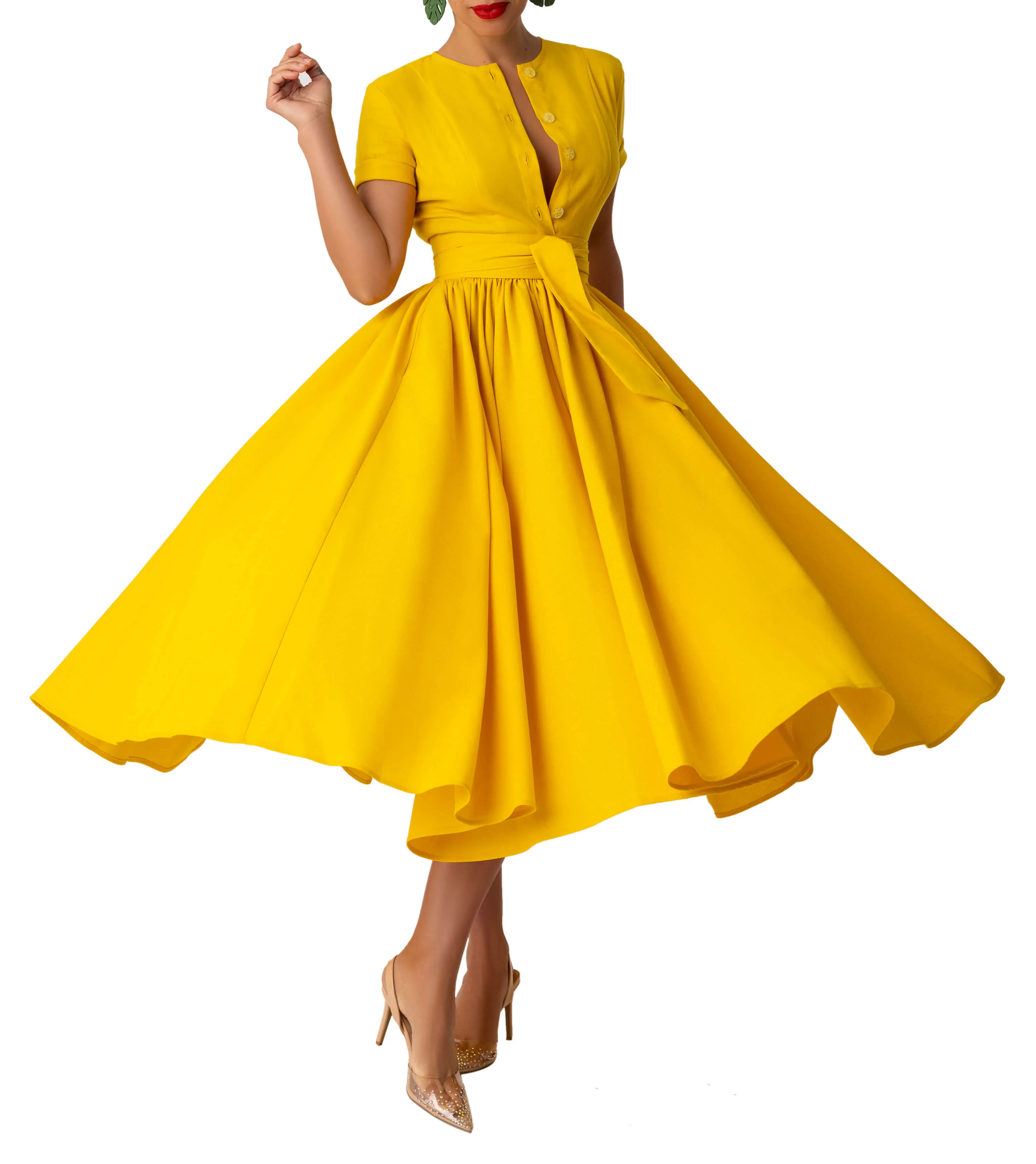 "Sunny" Yellow Swing Dress - Image 3
