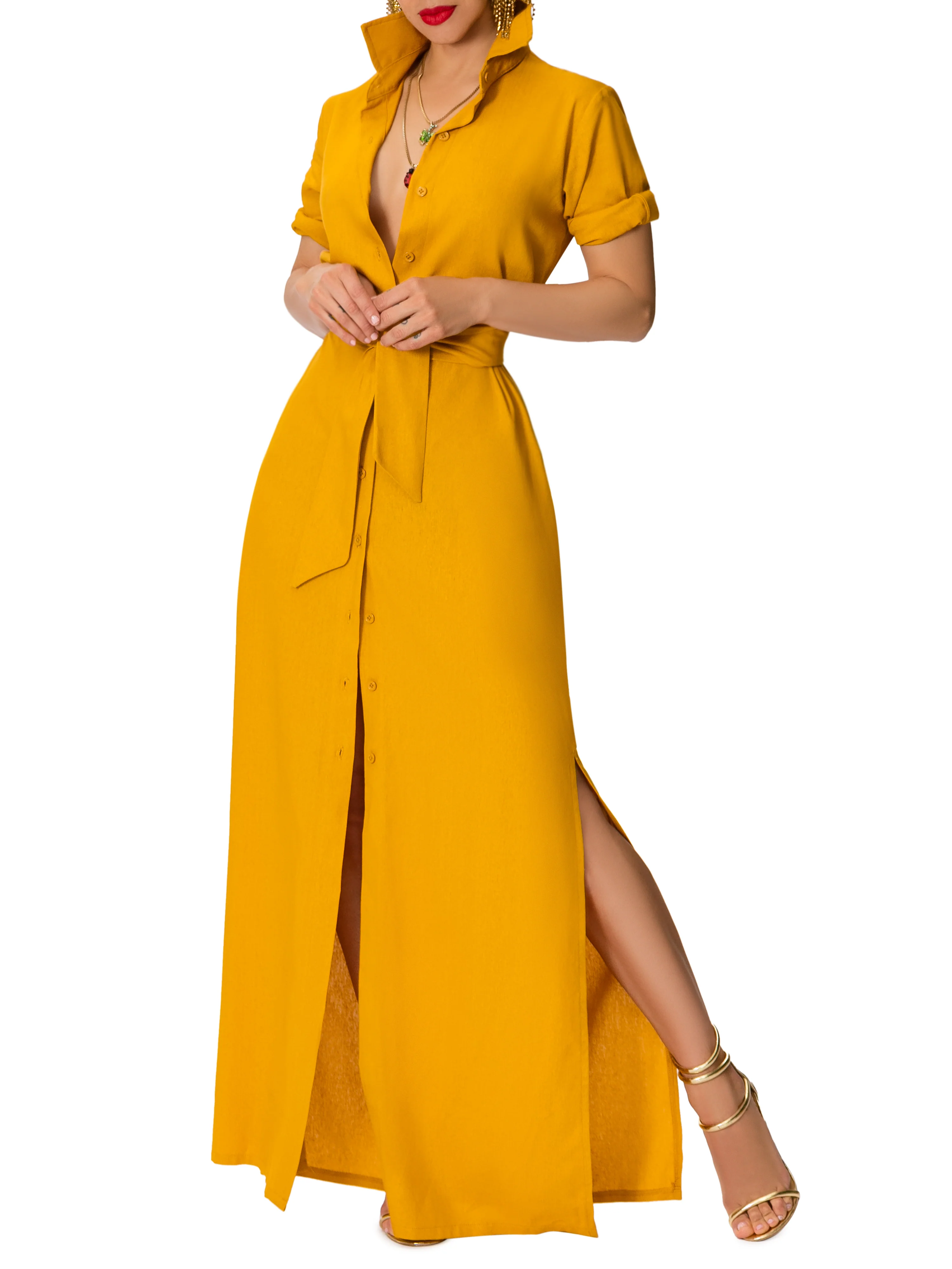 "Sunset Blvd" Mango Button-Down Maxi Shirtdress - Image 3