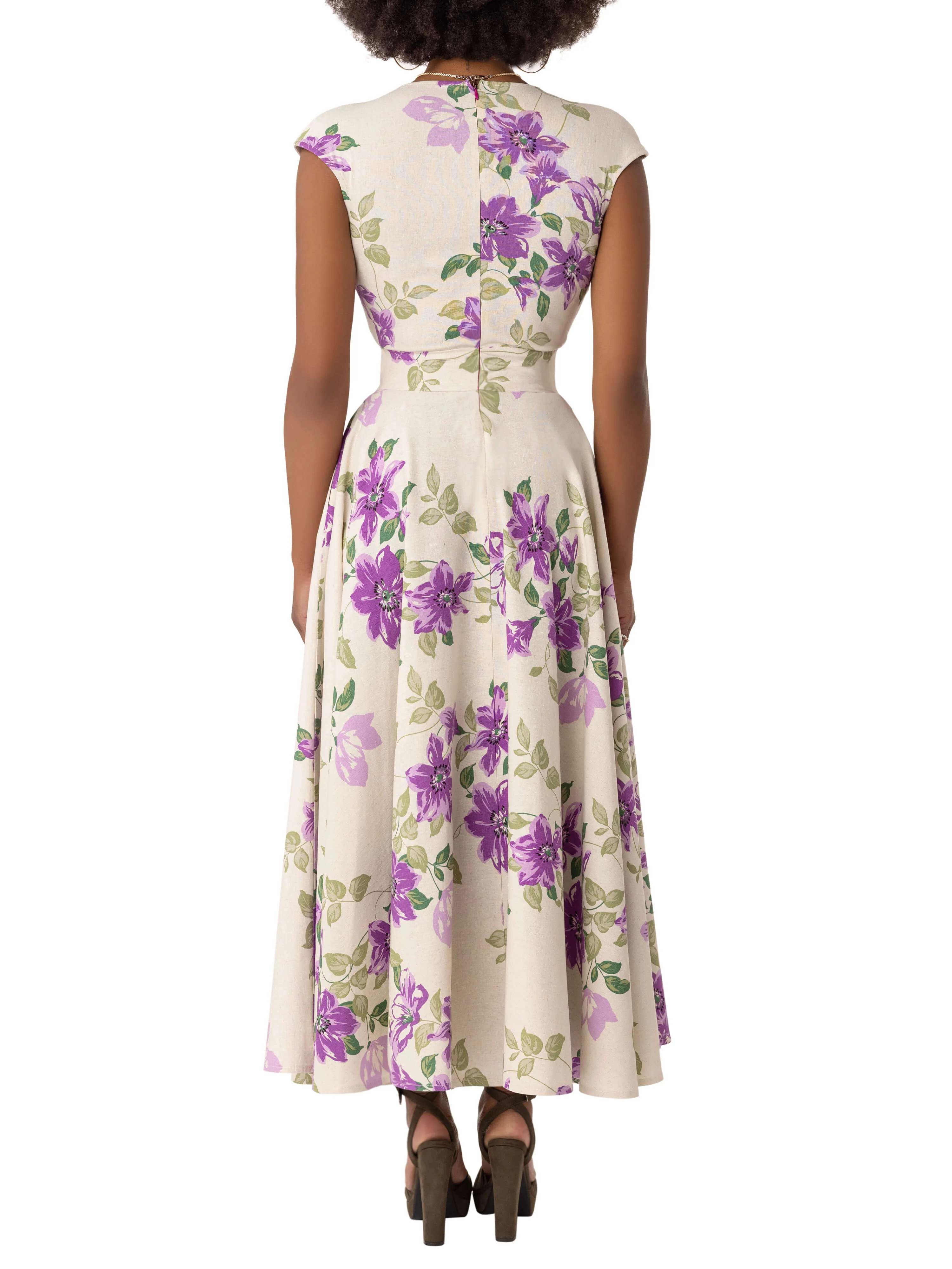 "Sylvia" Floral Lilac V- Neck Swing Dress - Image 5