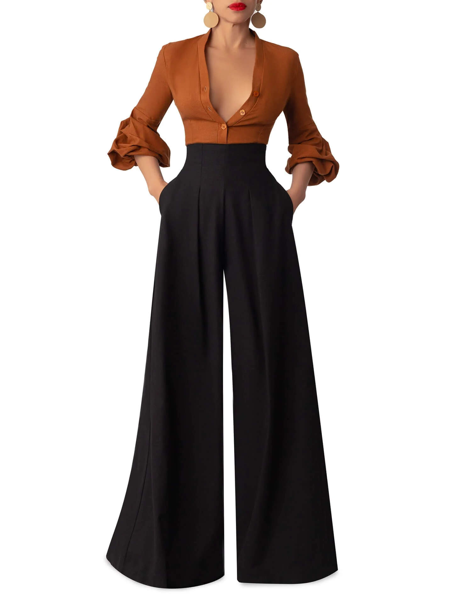 “Tọ́lá” Black Cinched High Waist Linen Pants - Image 3