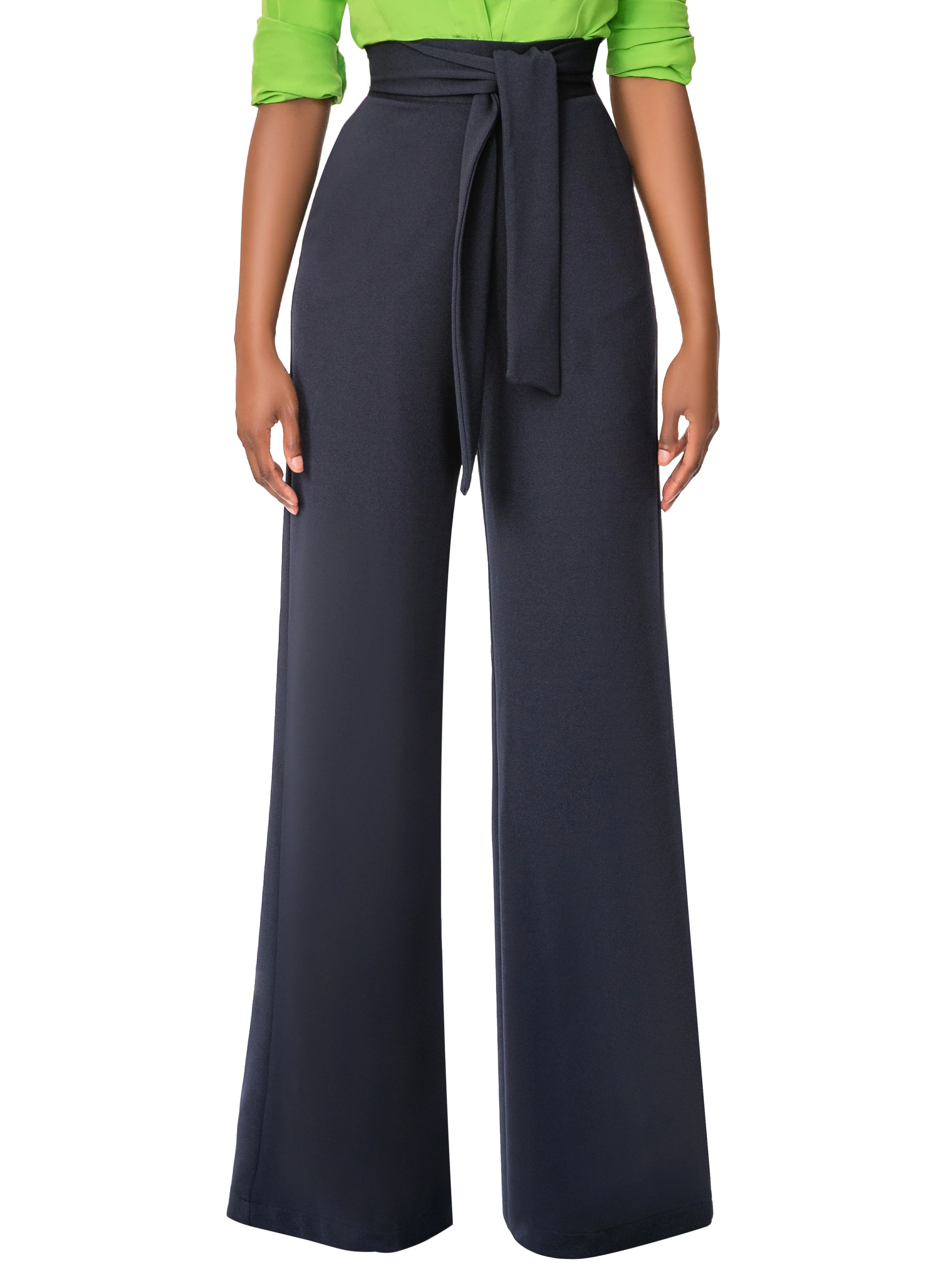 "Tamu" Navy Belted High Waist Pants - Image 3