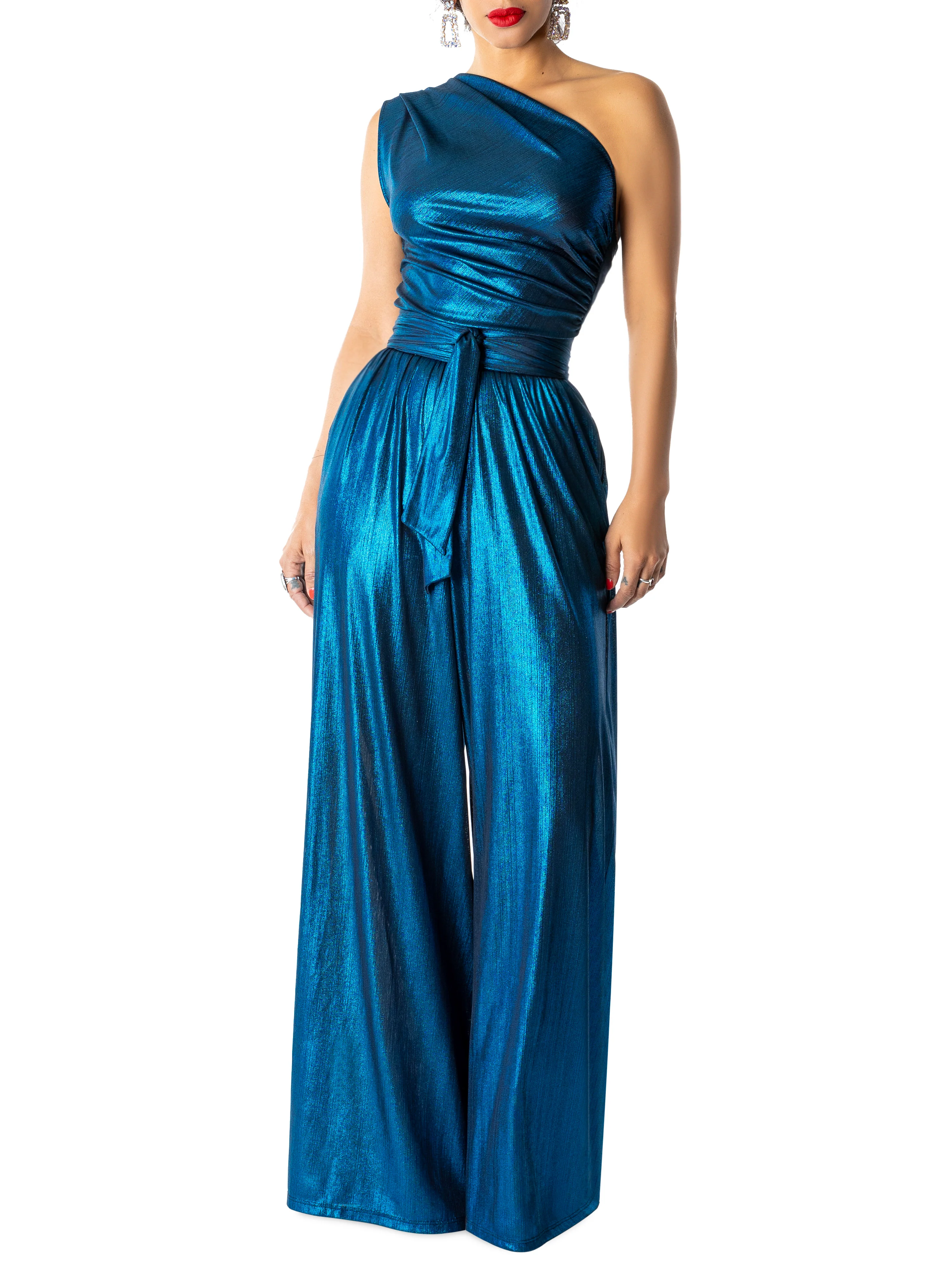 "Taraji" Blue One-Shoulder Jumpsuit - Image 2