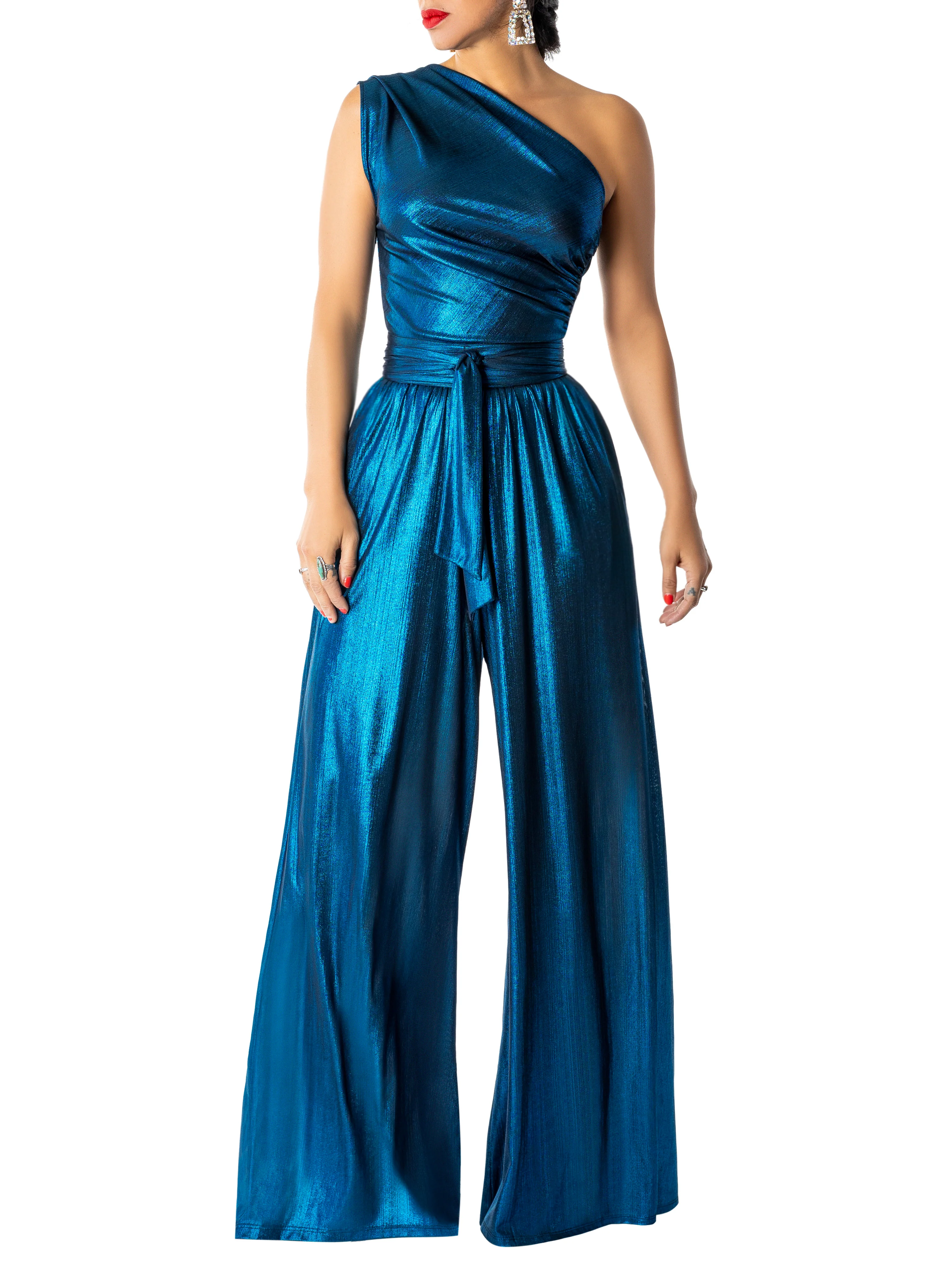 "Taraji" Blue One-Shoulder Jumpsuit - Image 3