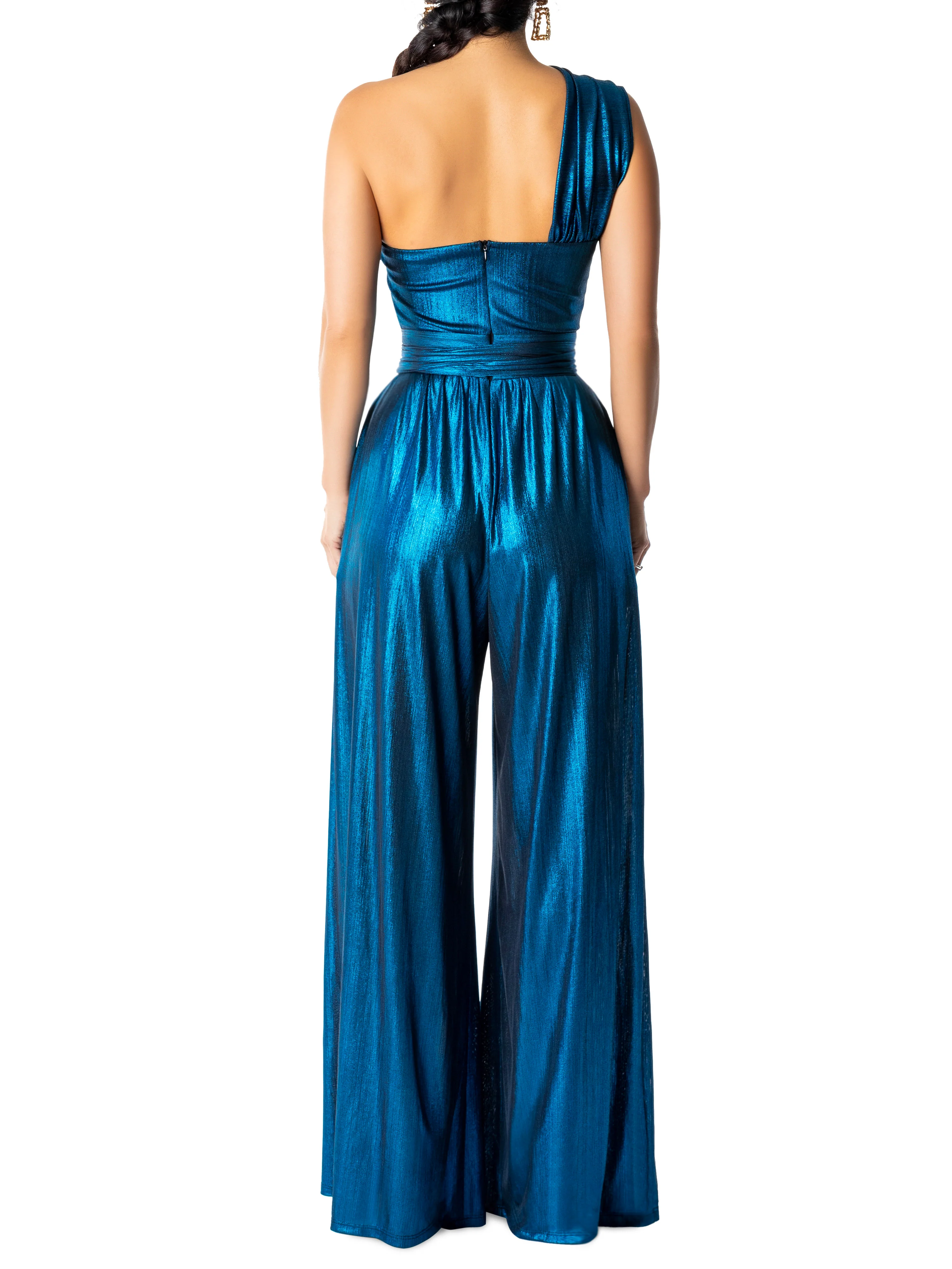 "Taraji" Blue One-Shoulder Jumpsuit - Image 5