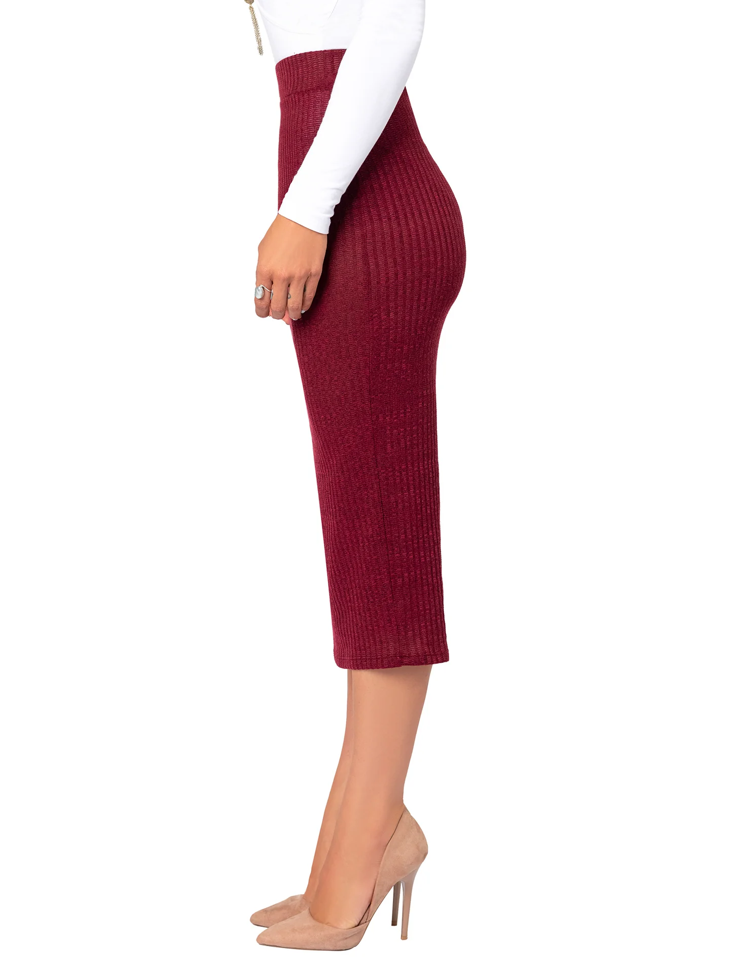 "Tarana" Burgundy Pencil Skirt - Image 5