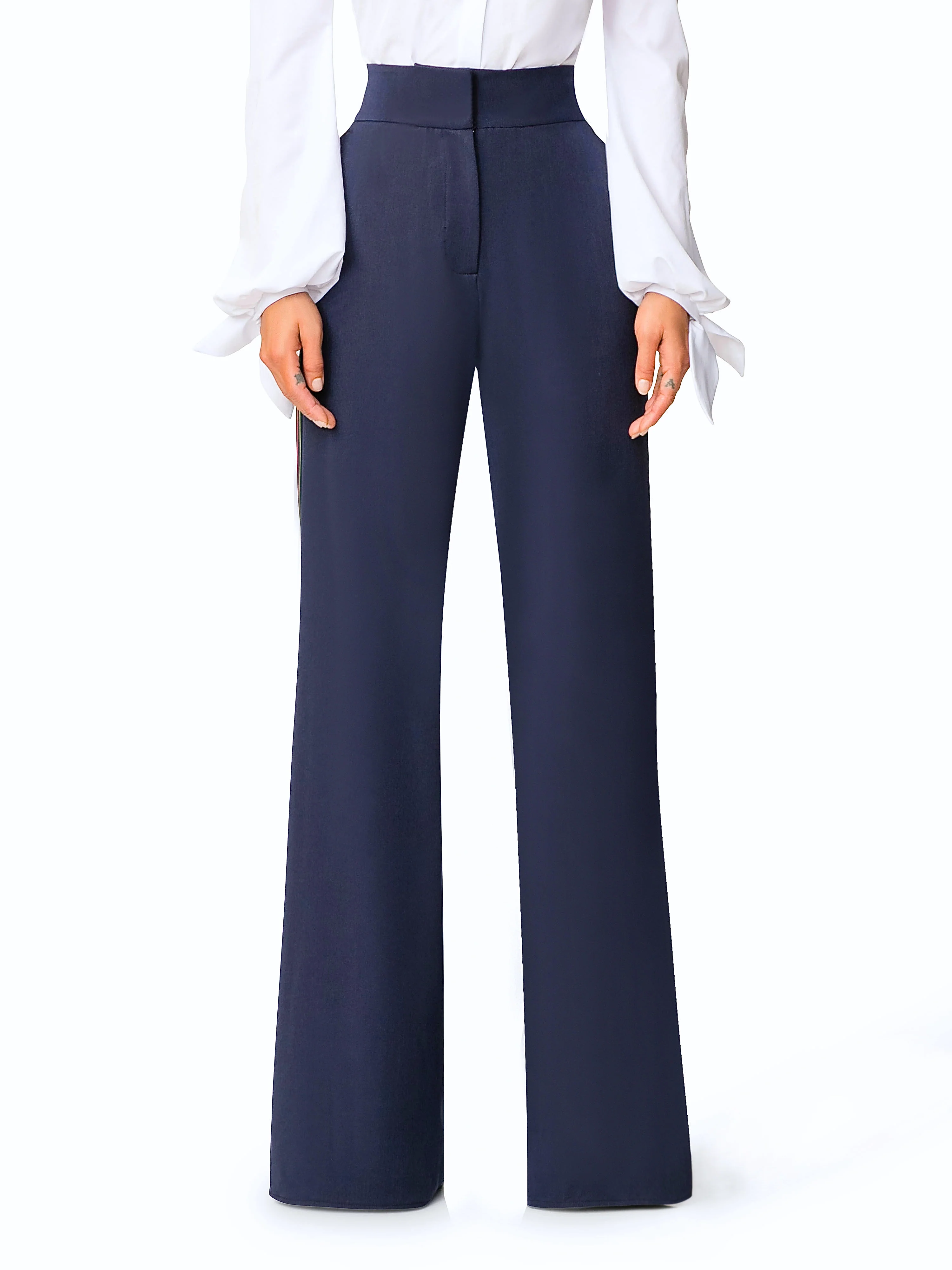 "Tatiana" Navy High Waist Pants w/ Tuxedo Detail - Image 4