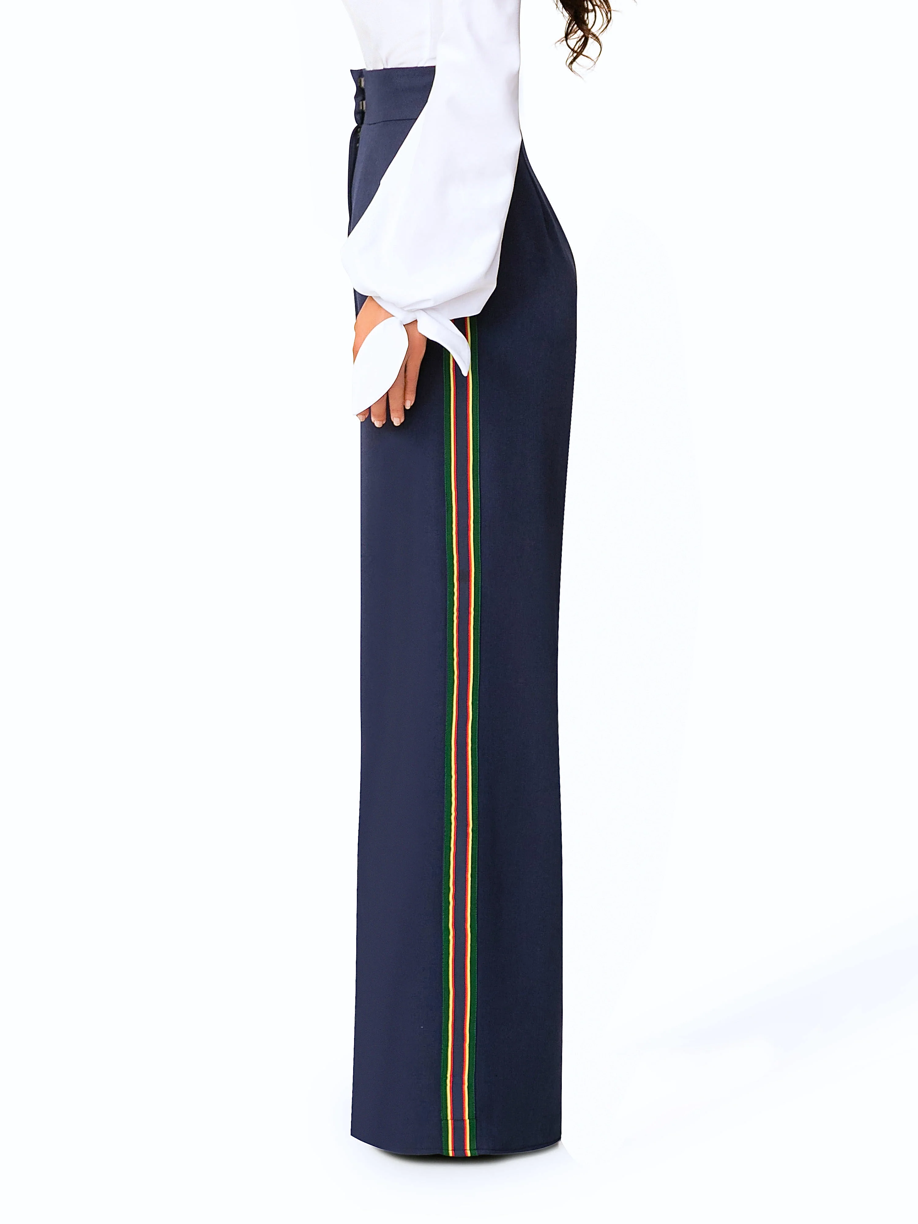 "Tatiana" Navy High Waist Pants w/ Tuxedo Detail - Image 5