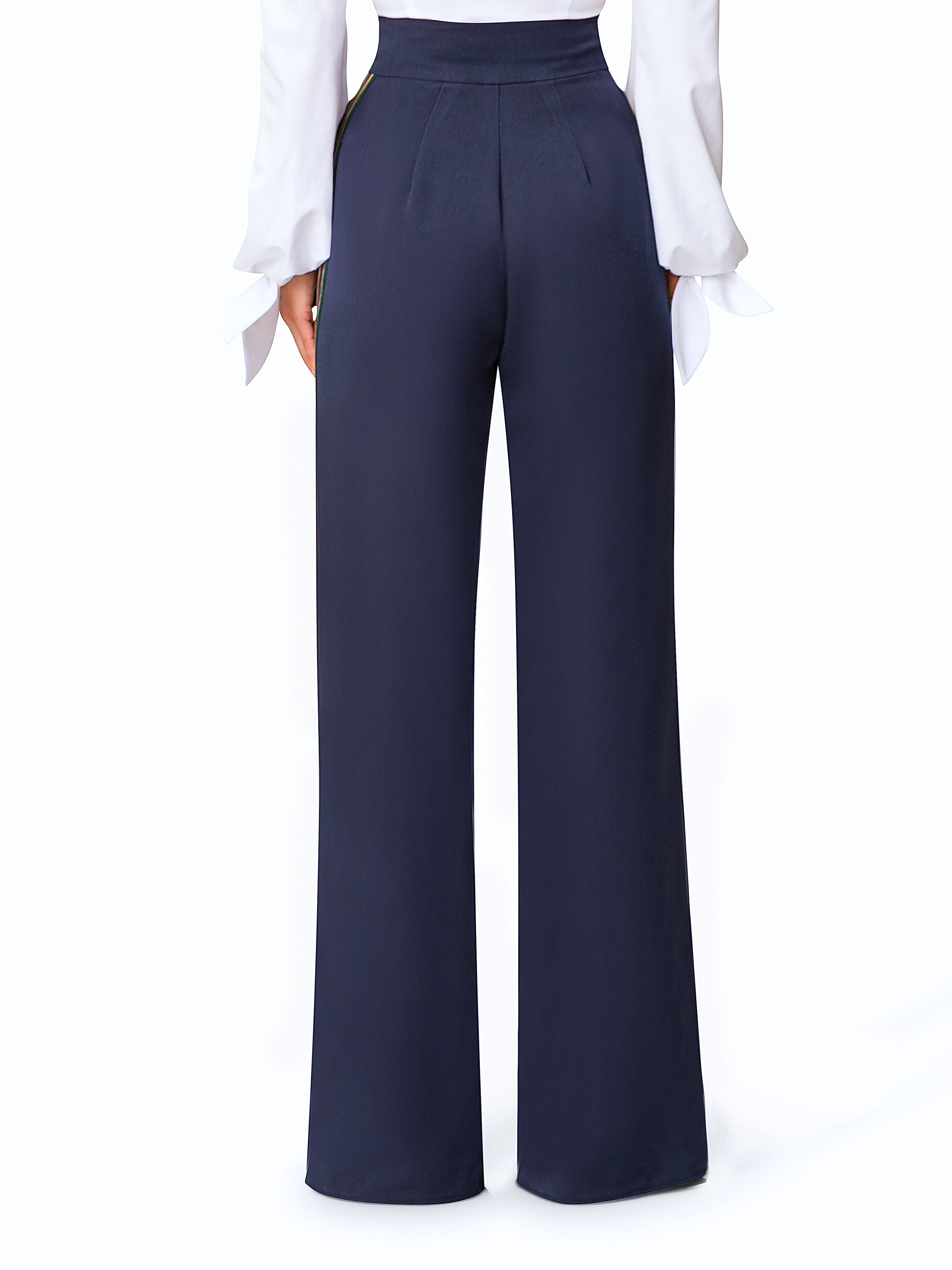"Tatiana" Navy High Waist Pants w/ Tuxedo Detail - Image 6