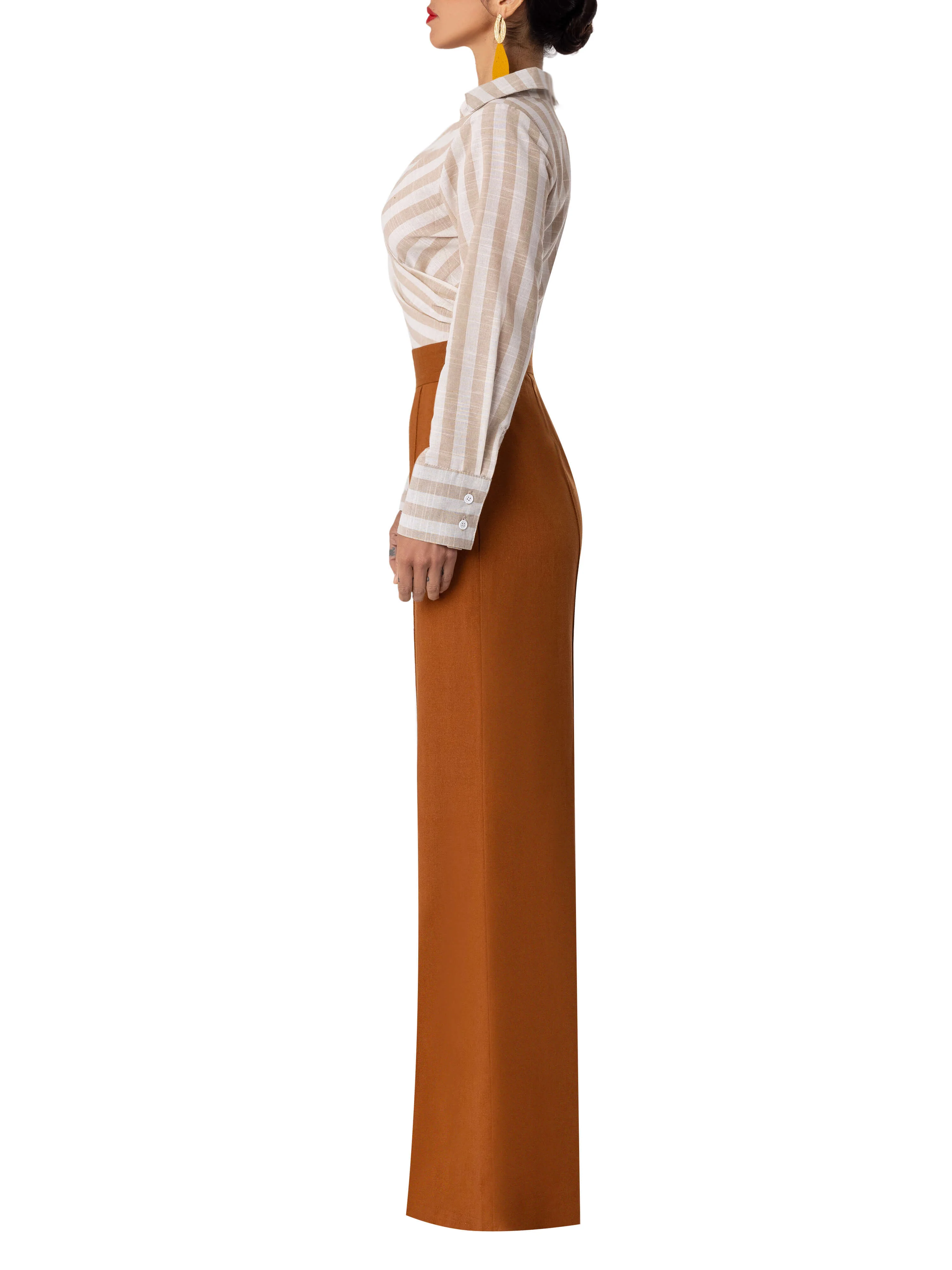 "Terra" Stripe/Cognac Colorblock Jumpsuit - Image 5