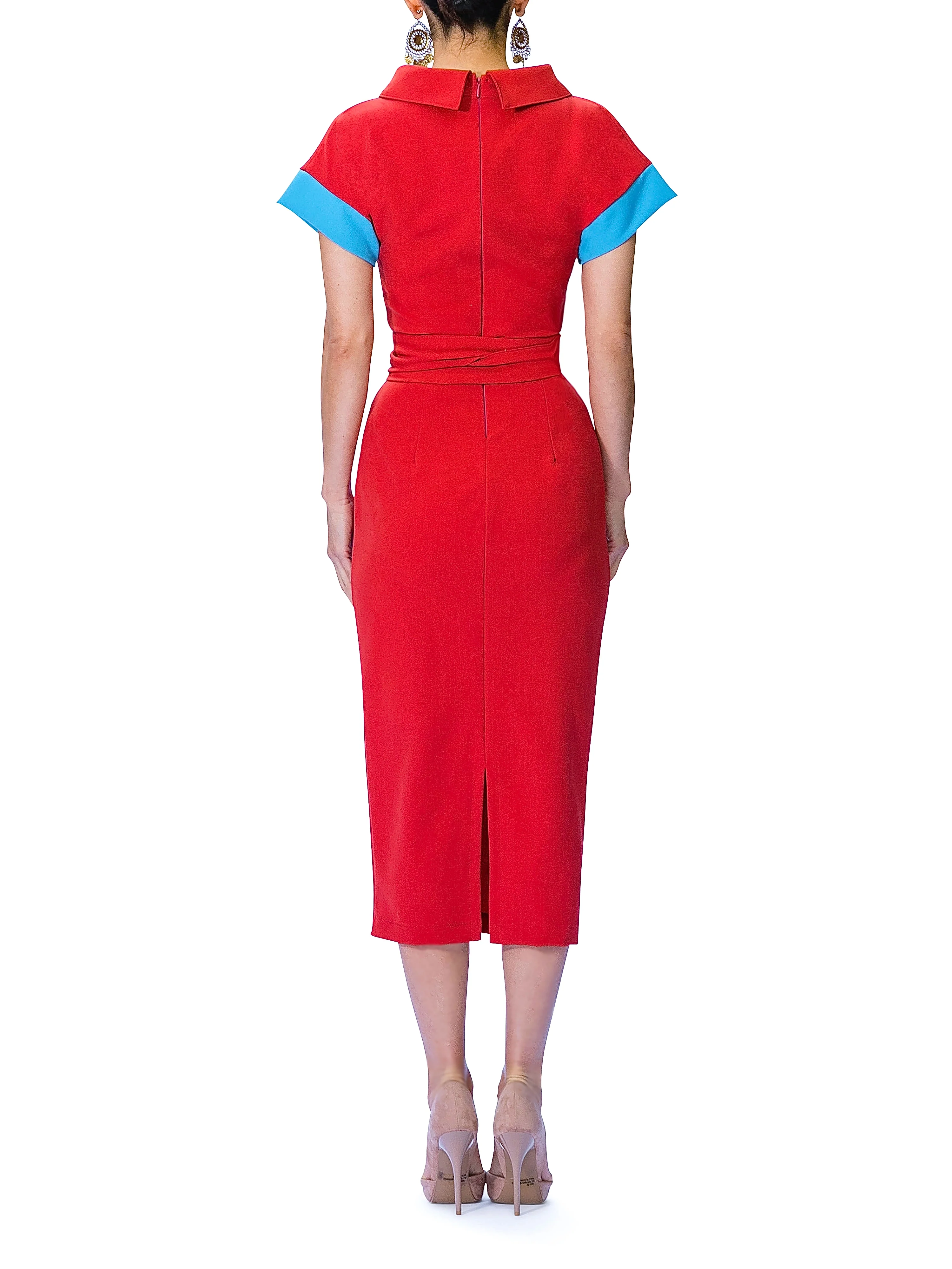 "Thalia" Folded Neck Dress w/Contrast Sleeves - Image 5