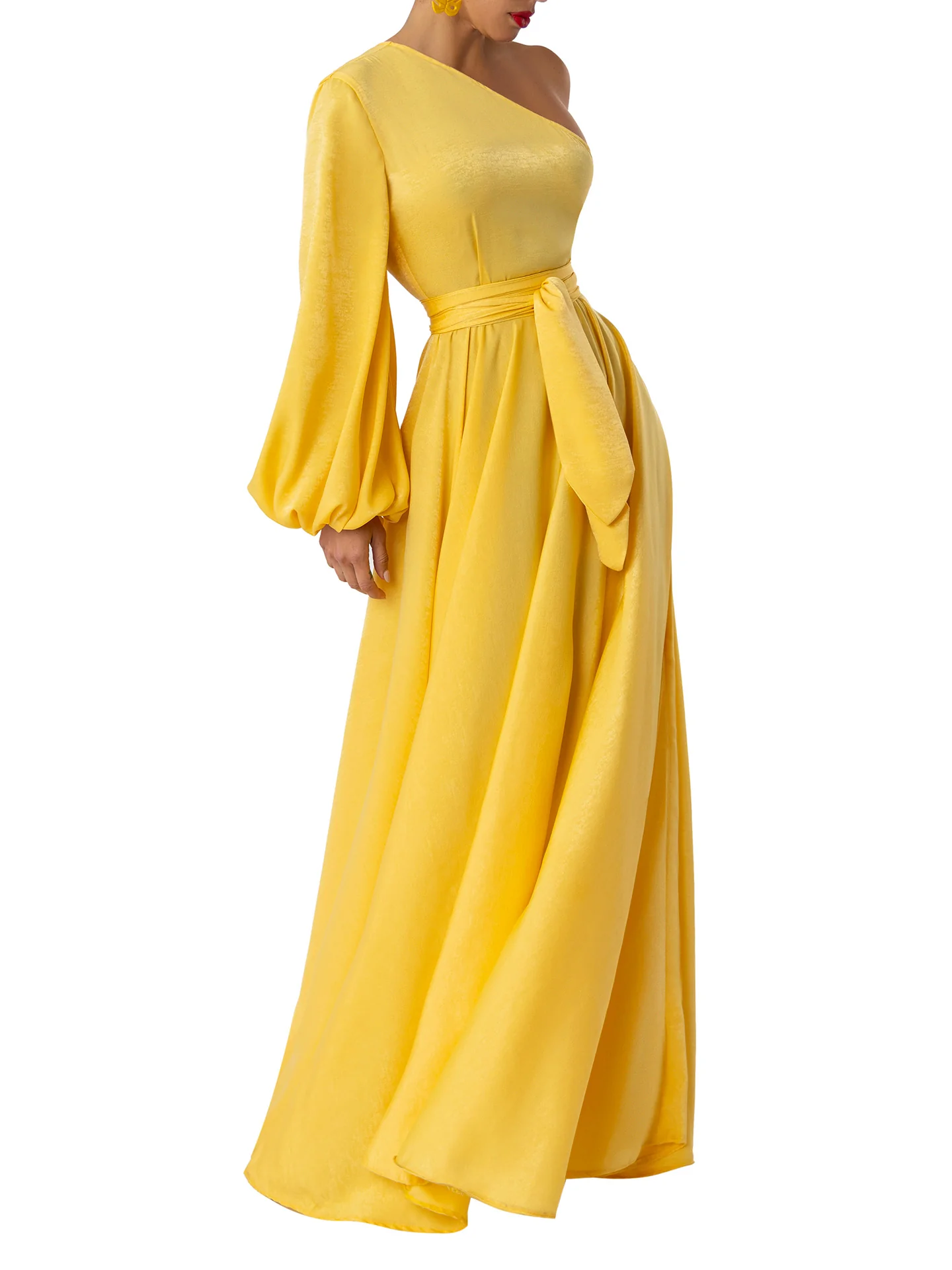 “Thalia” Yellow One Shoulder Maxi Dress - Image 3