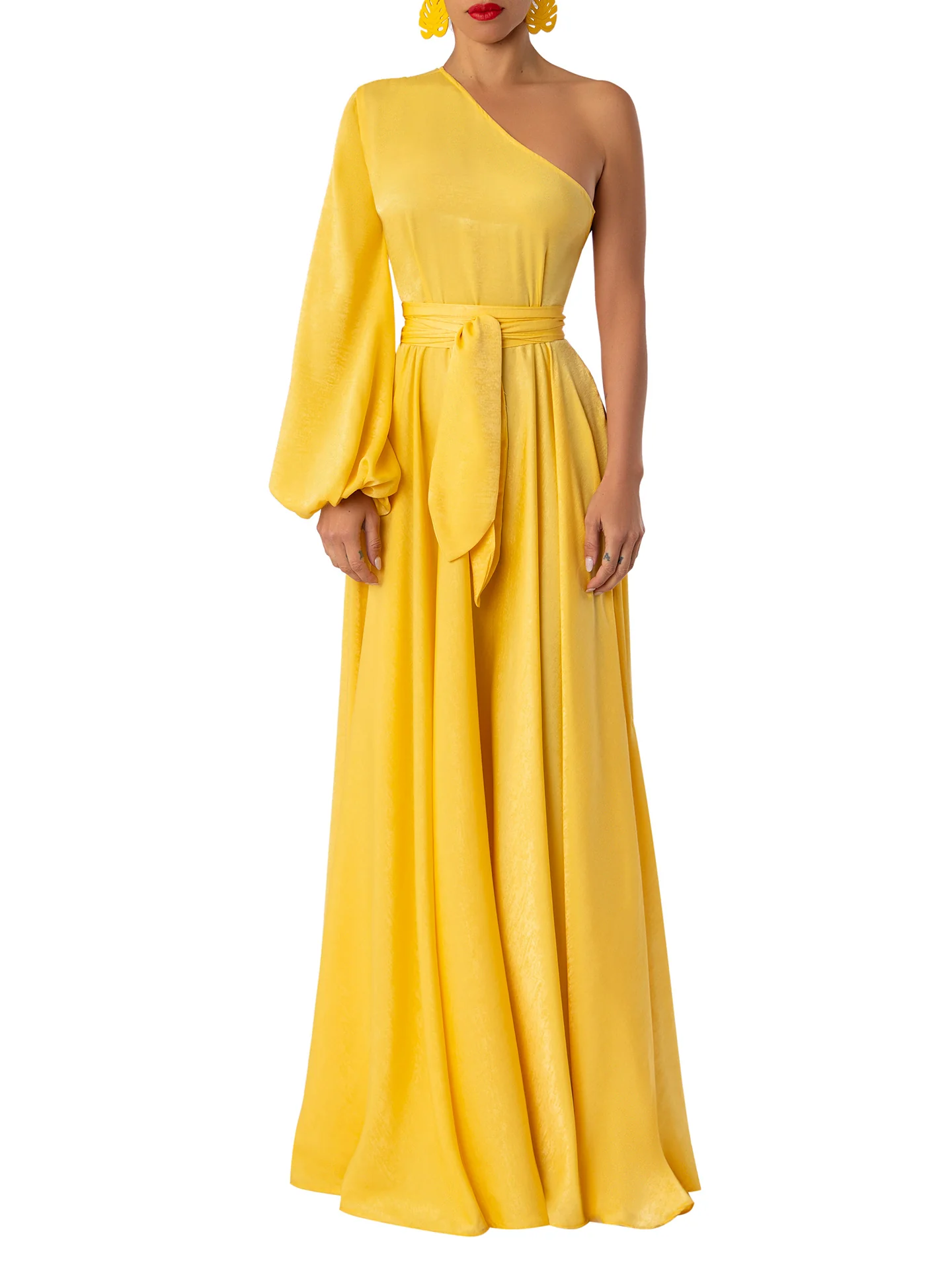 “Thalia” Yellow One Shoulder Maxi Dress - Image 4