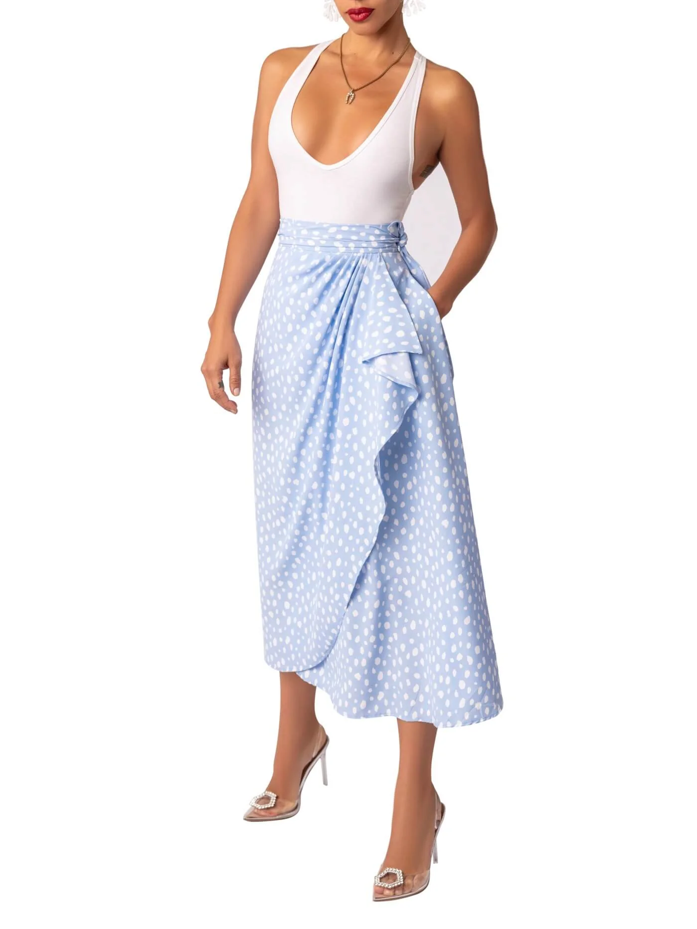 “The Waves” Polka Dot Asymmetric Midi Skirt - Image 3