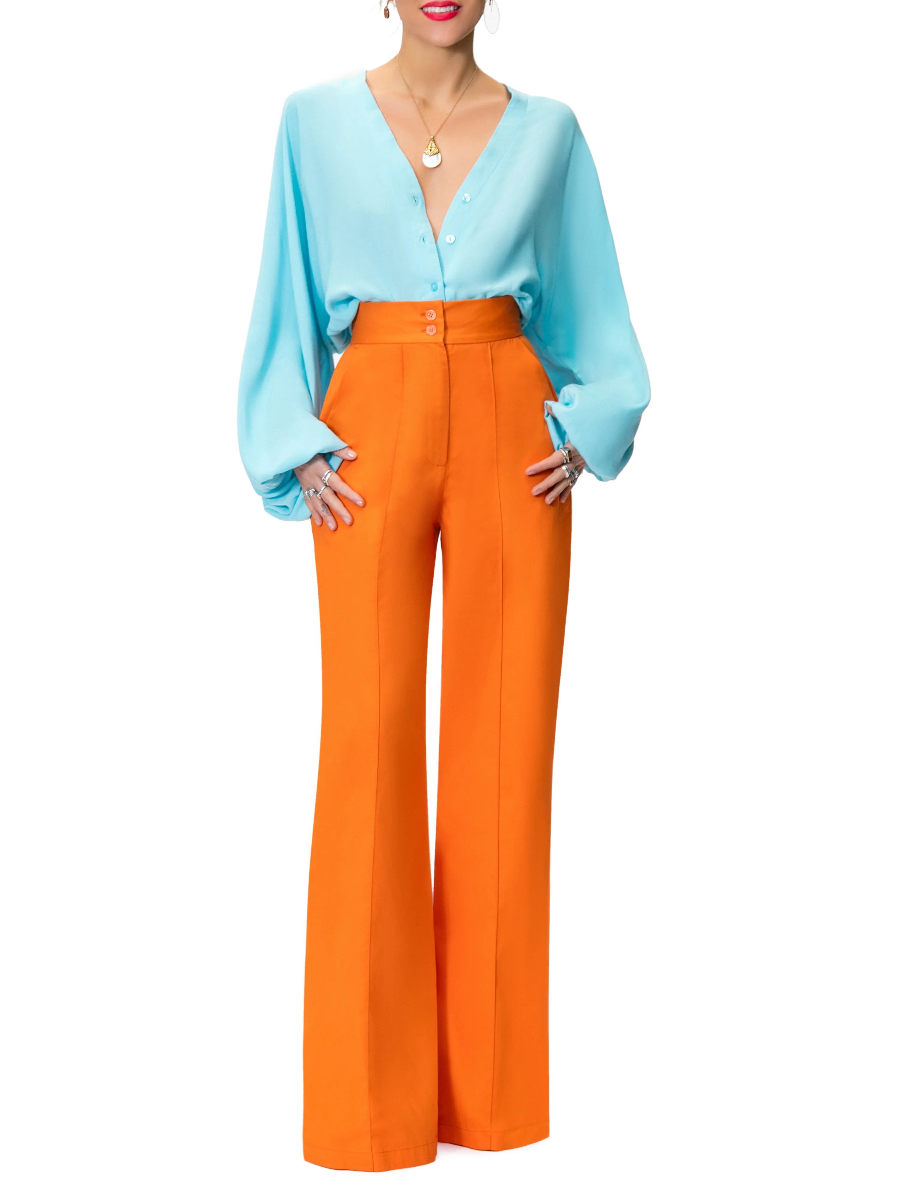 "Tiffany" Blue Bell Sleeve Bodysuit - Image 2