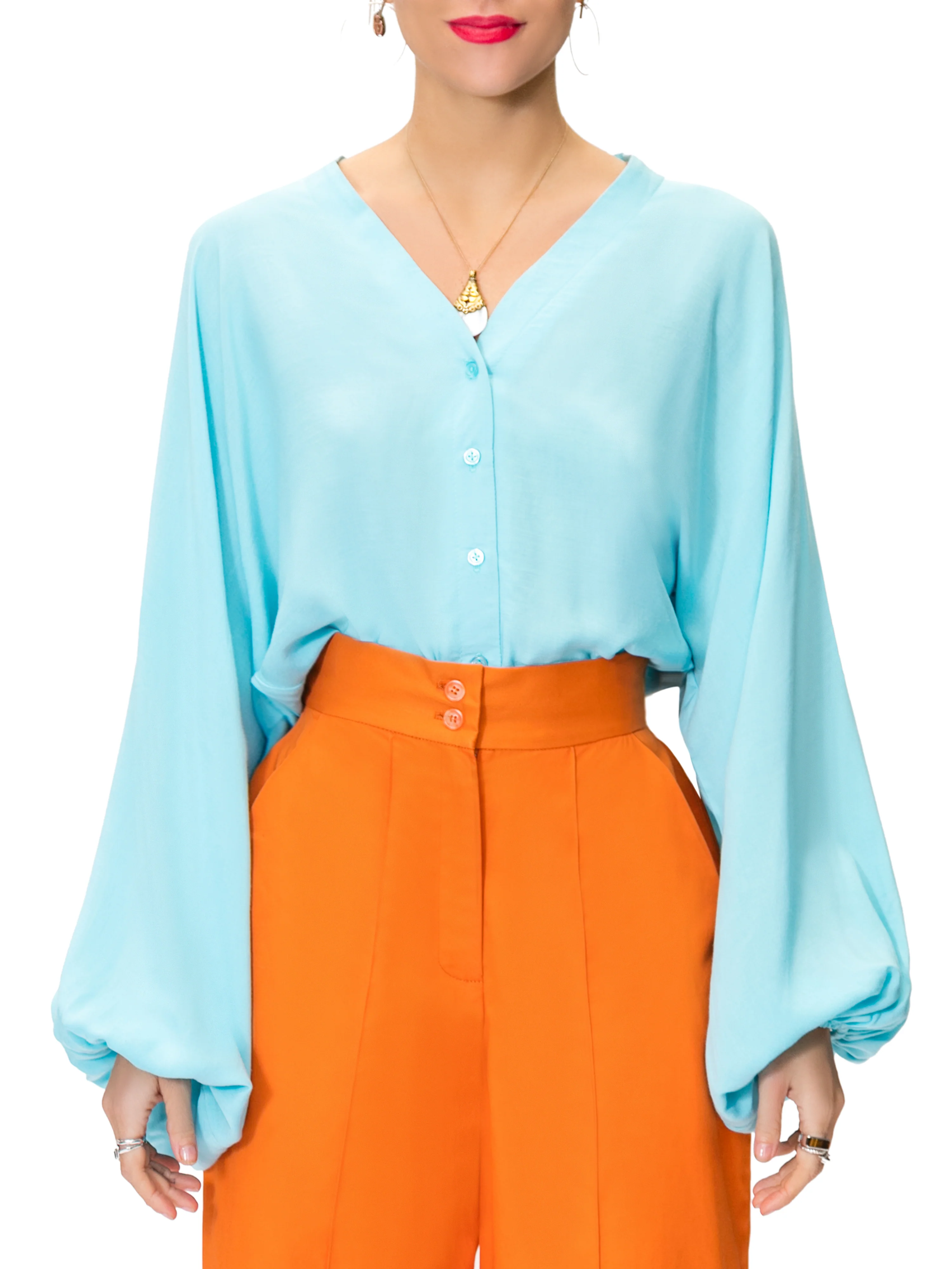 "Tiffany" Blue Bell Sleeve Bodysuit - Image 3