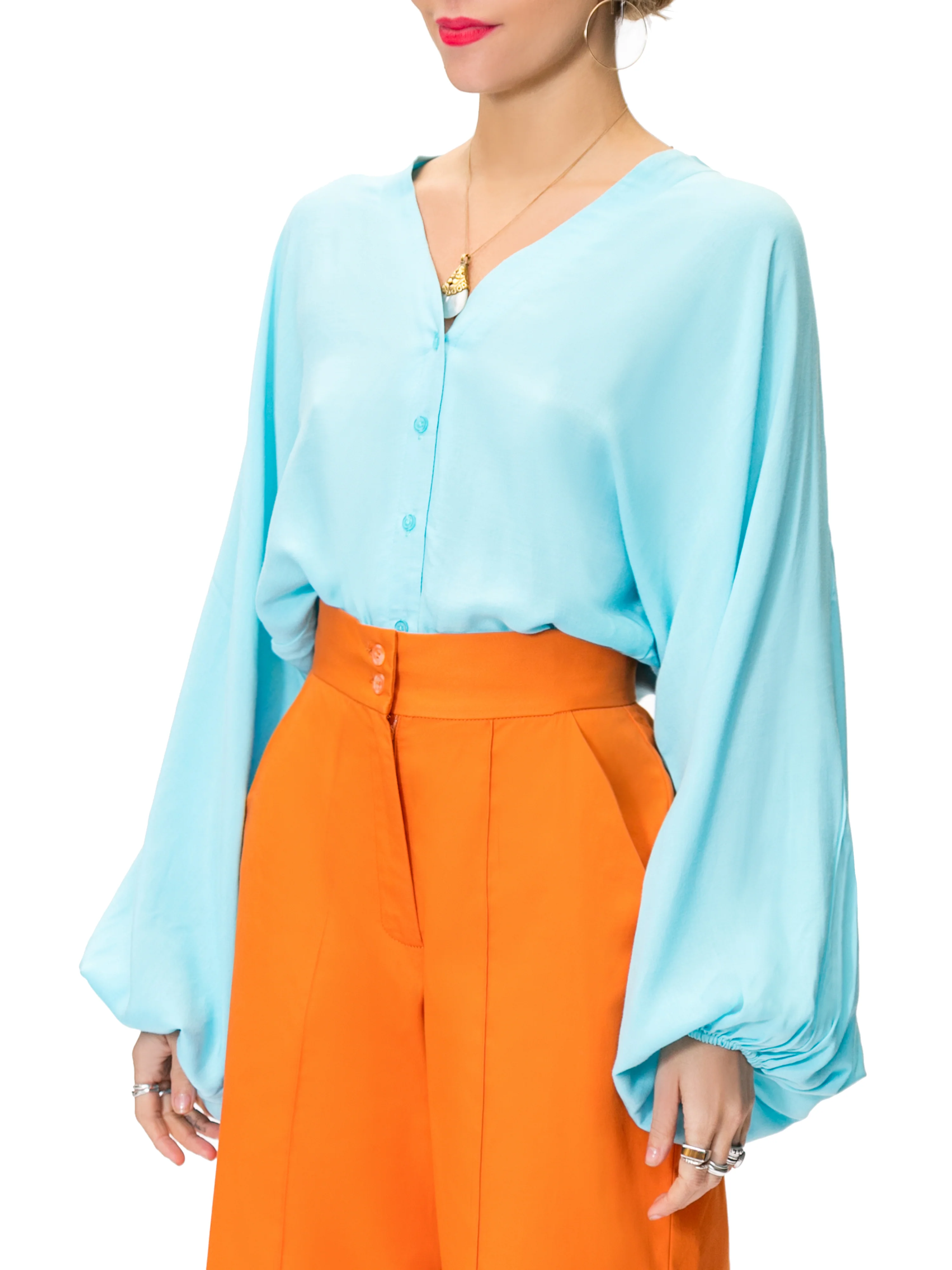 "Tiffany" Blue Bell Sleeve Bodysuit - Image 4