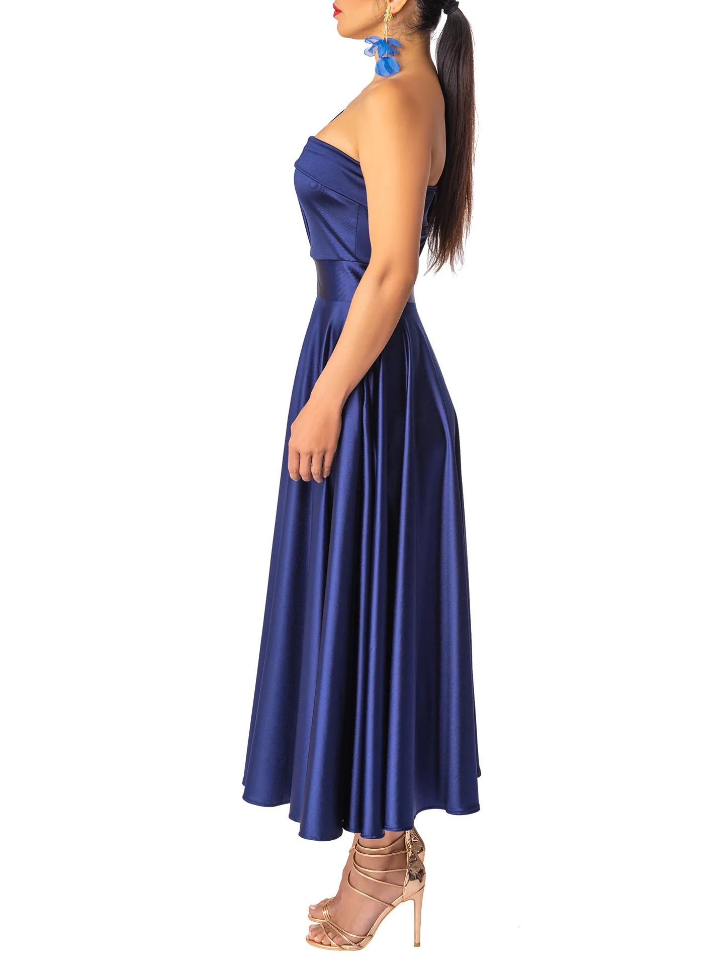 "Topaz" Navy One Shoulder Dress - Image 4