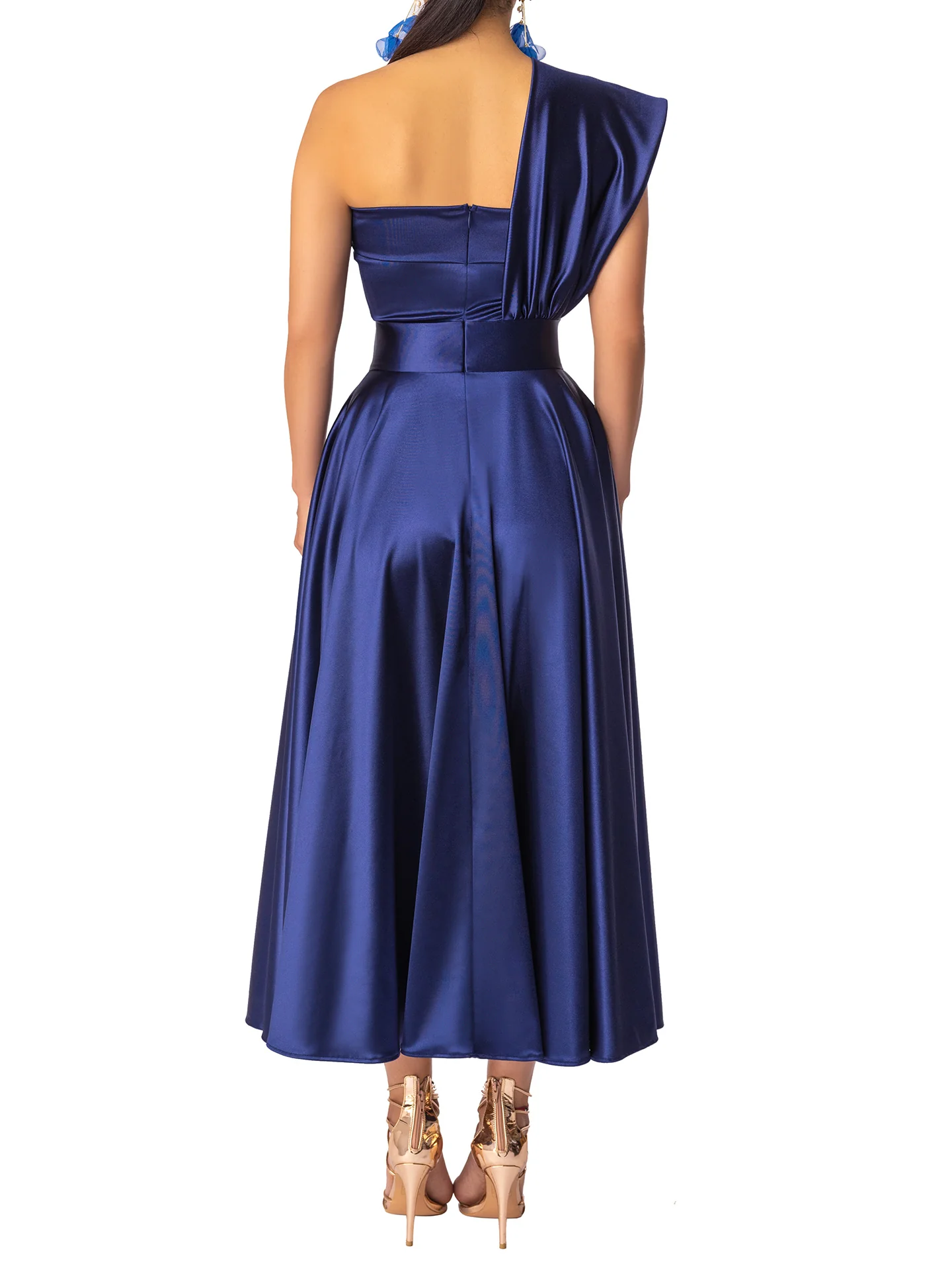 "Topaz" Navy One Shoulder Dress - Image 5