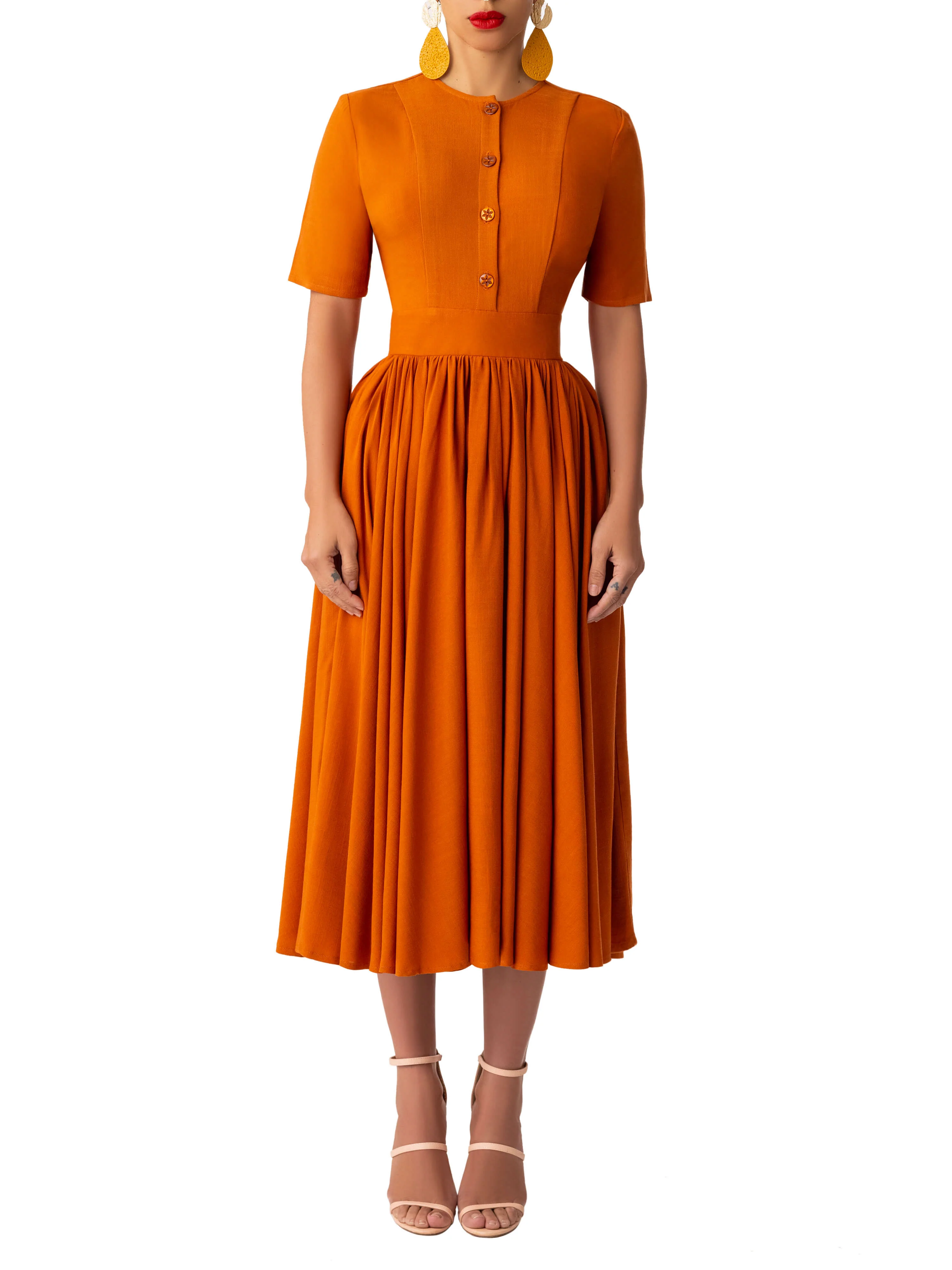 "Tulipa" Toffee Midi Swing Dress - Image 3