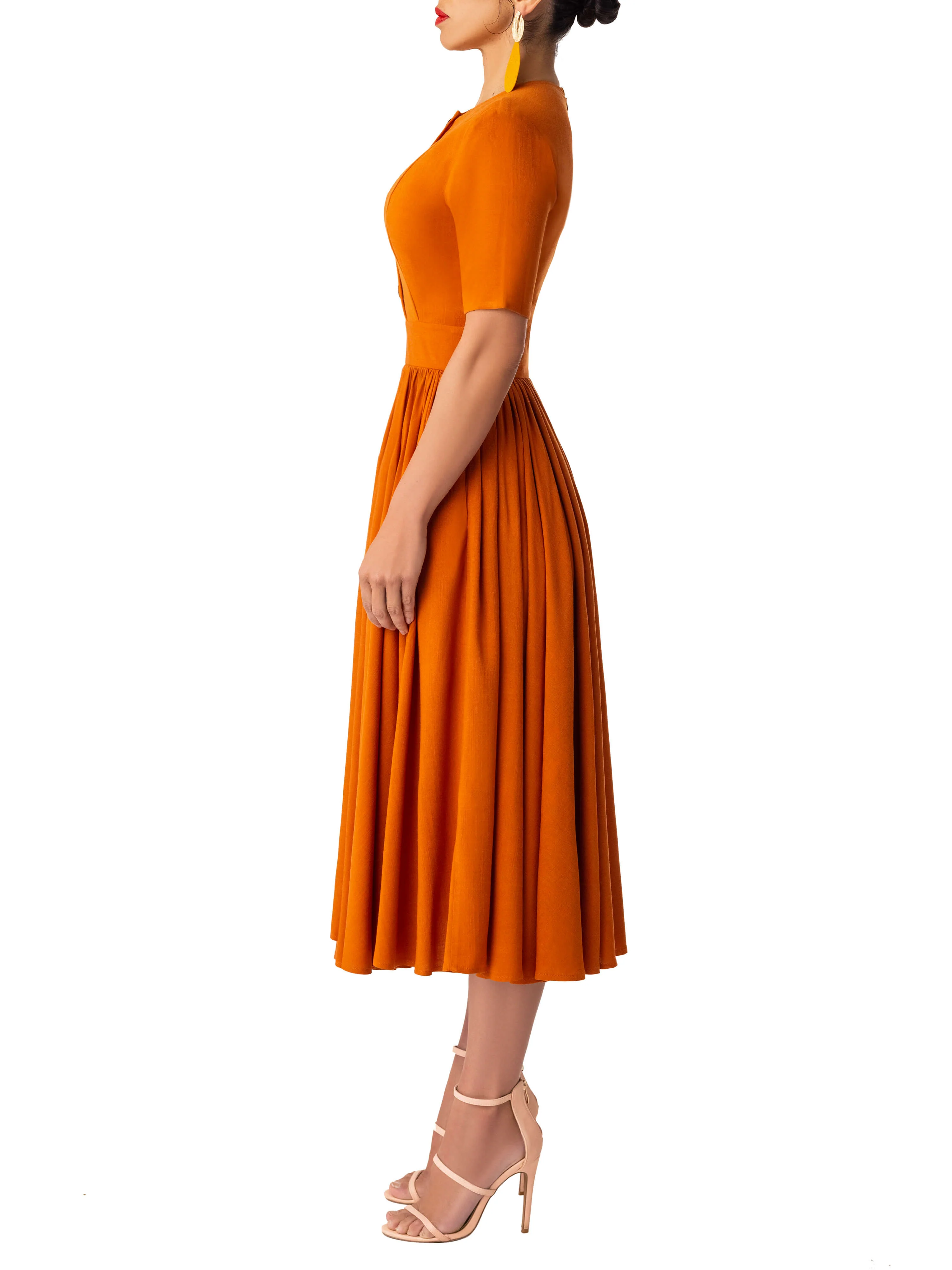 "Tulipa" Toffee Midi Swing Dress - Image 4