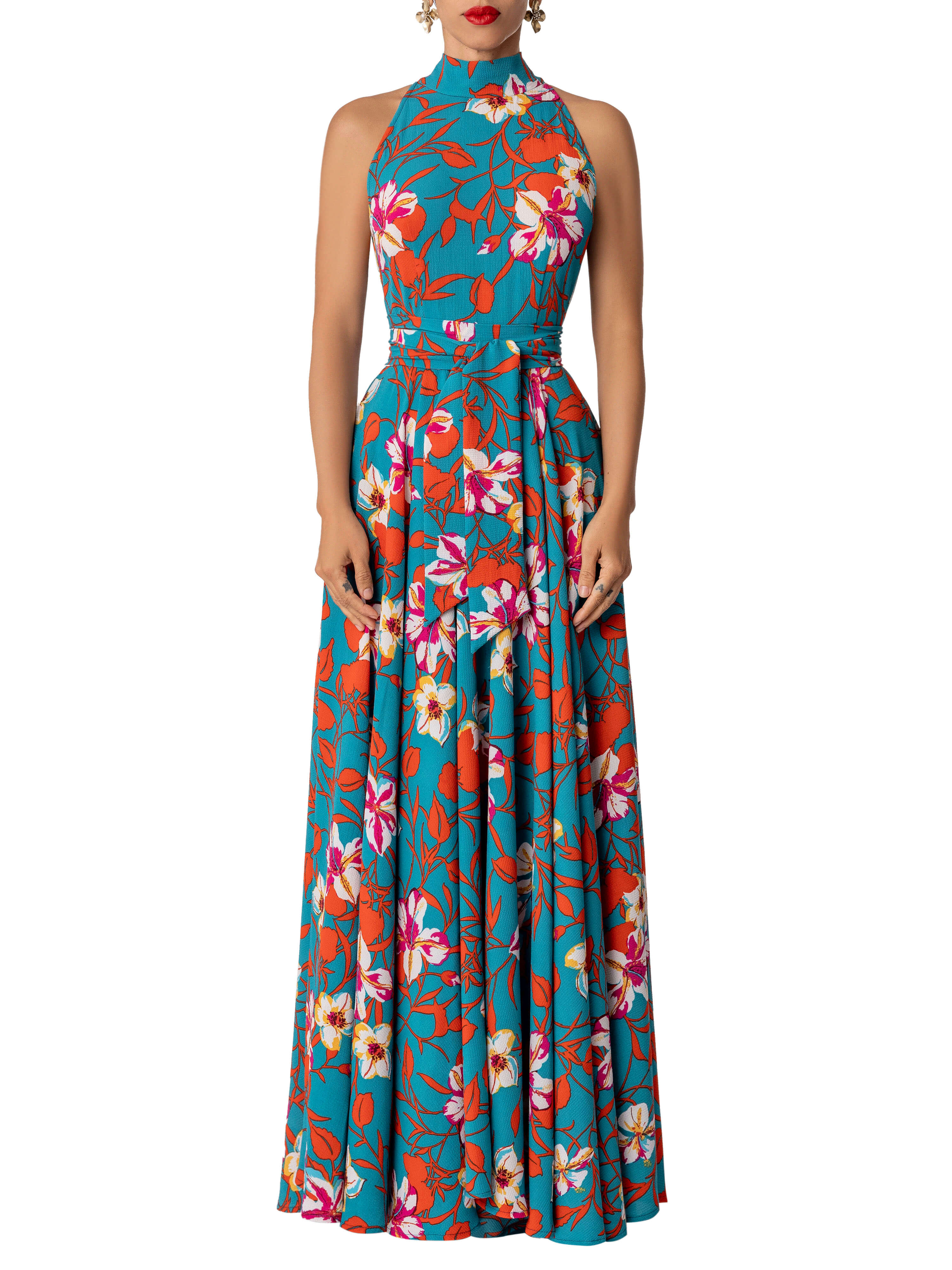 "Valencia" Print Halter Maxi Dress - Image 3