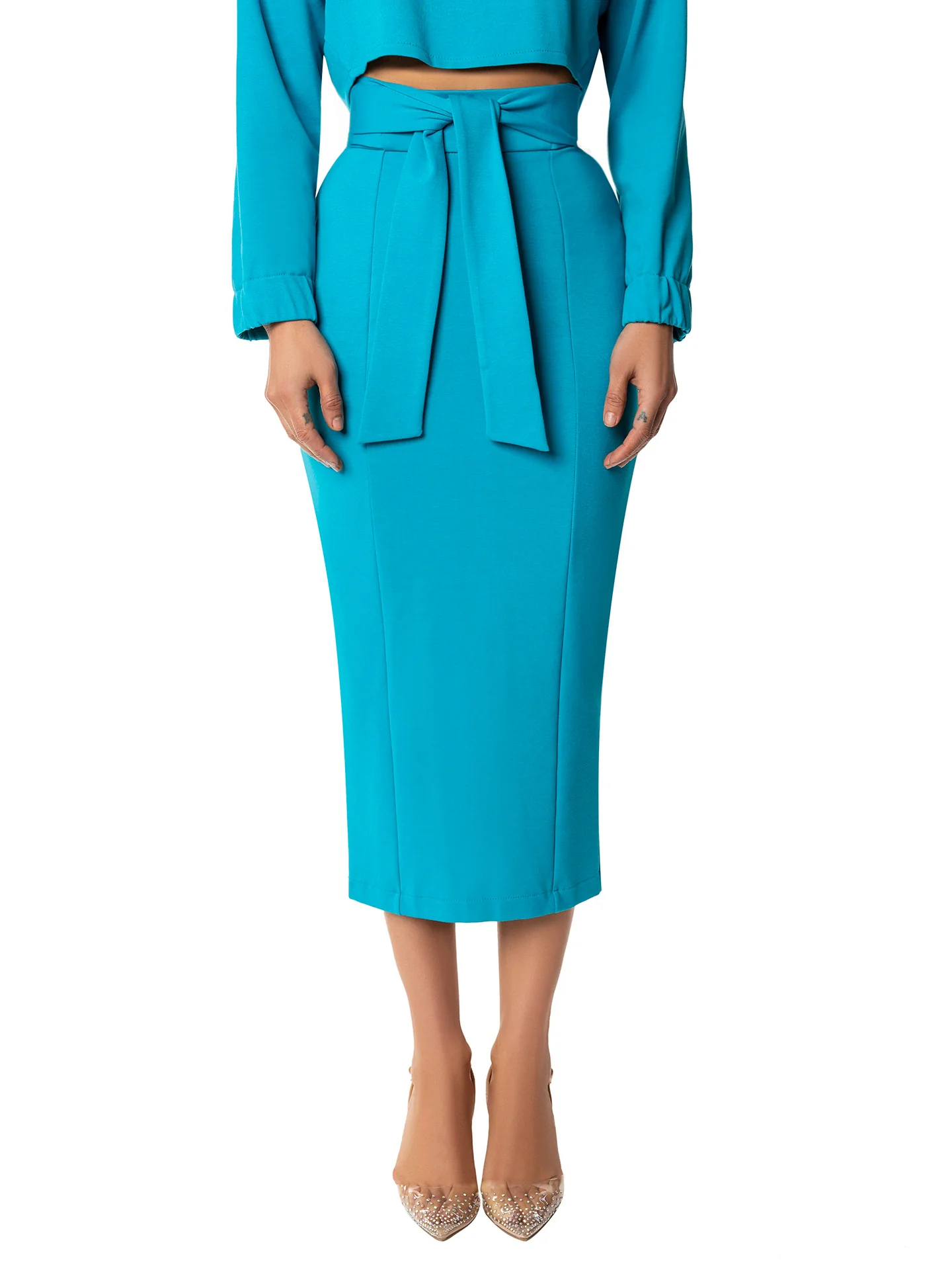 "Valerie" Teal Belted Pencil Skirt - Image 3