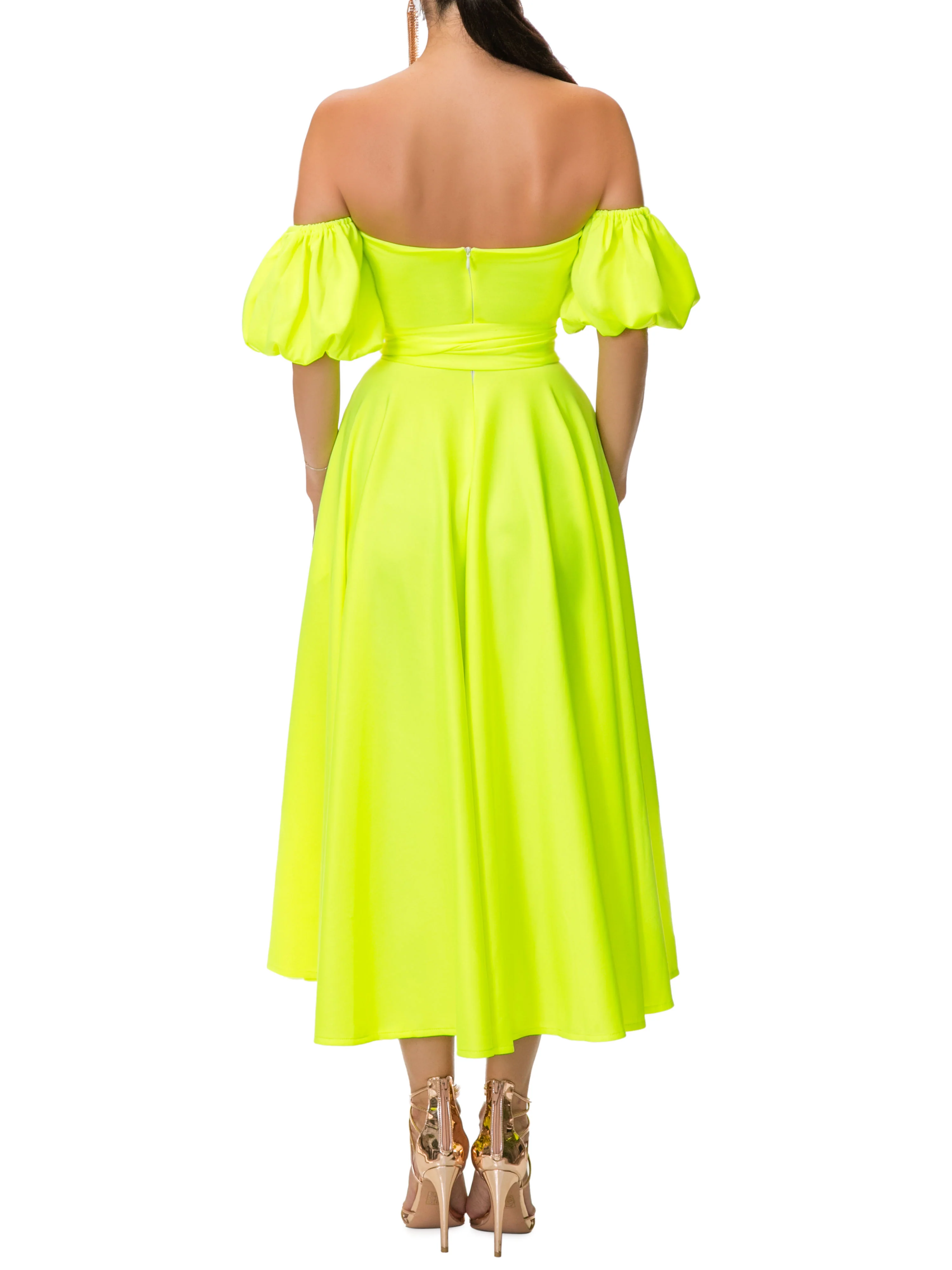 "Vanity" Neon Yellow Off-Shoulder Dress - Image 5