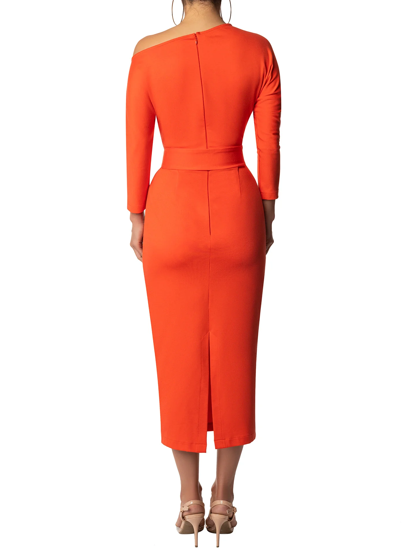 "Velma" Orange Off Shoulder Dress - Image 6