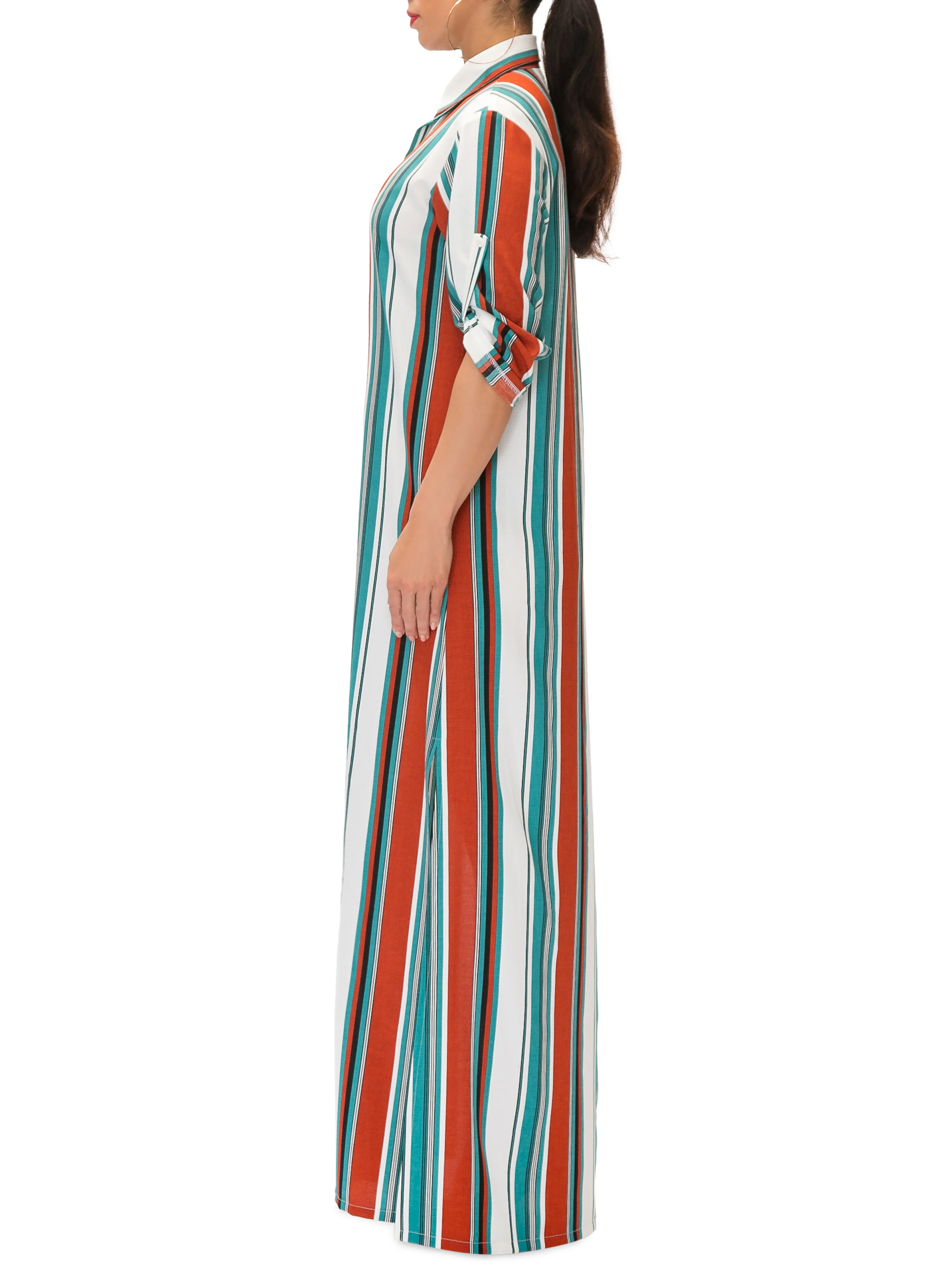 "Venice" Stripe Button-Down Maxi Shirtdress - Image 5