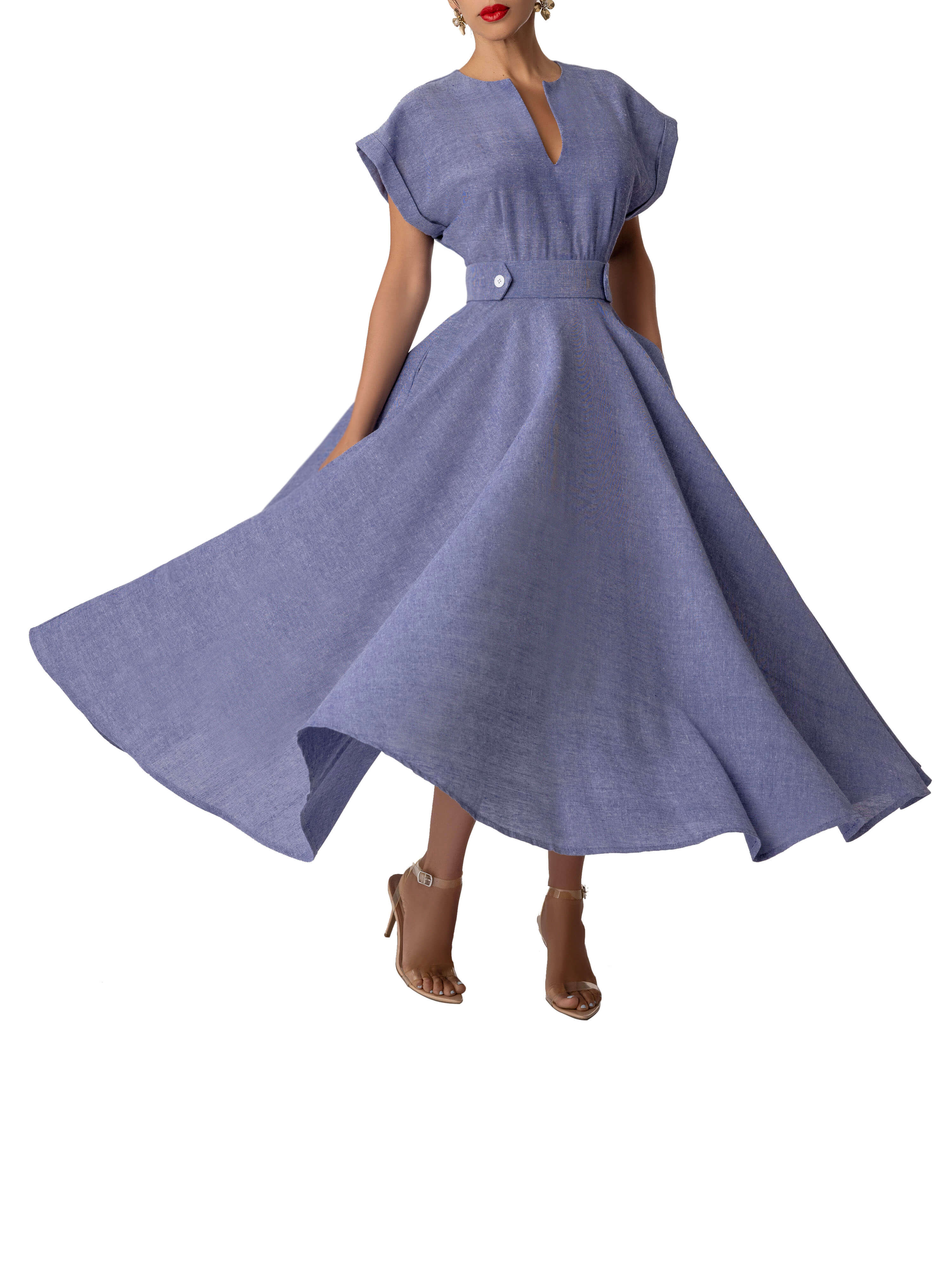 "Vera" Chambray Epaulet Swing Dress - Image 3