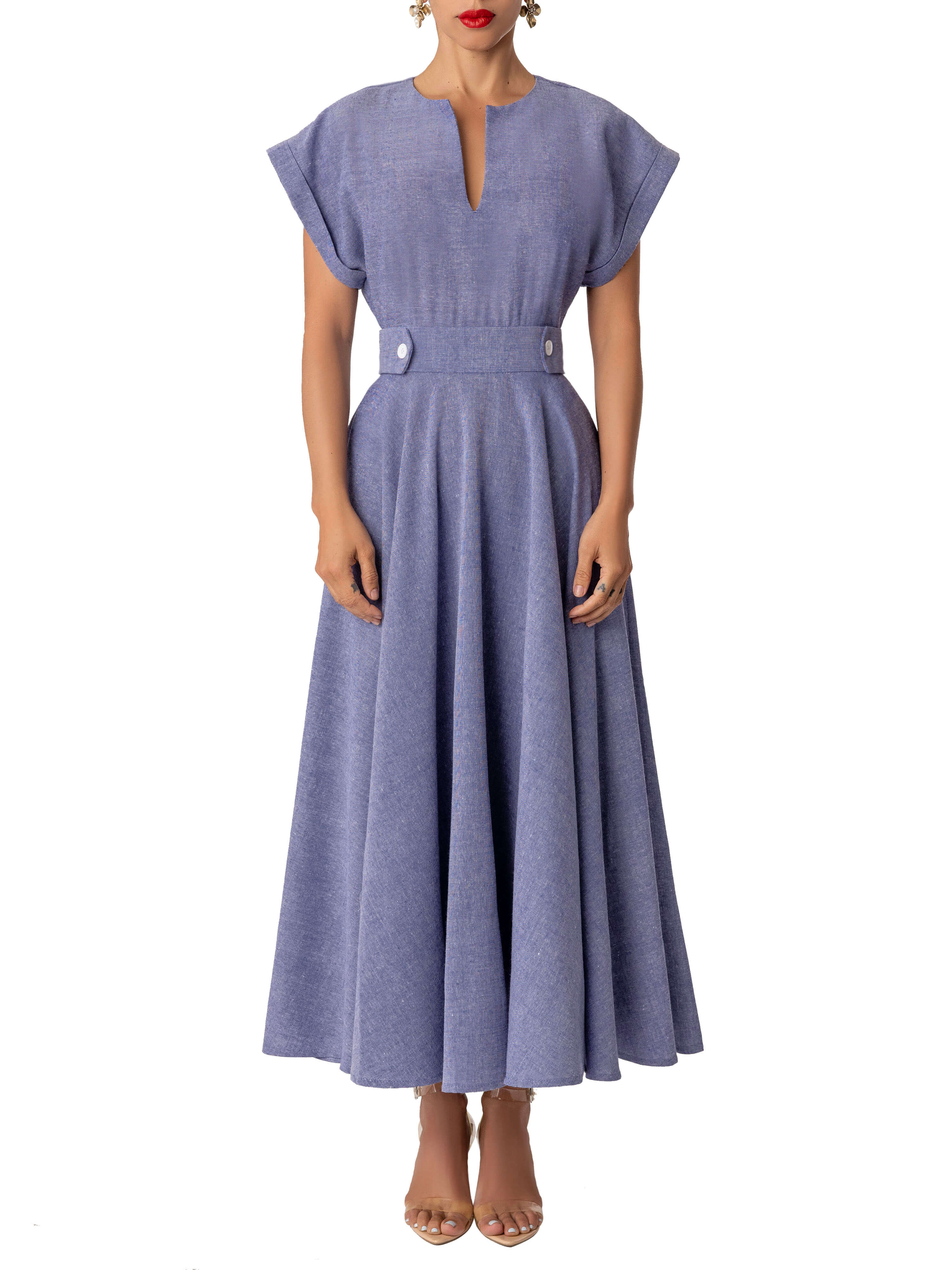 "Vera" Chambray Epaulet Swing Dress - Image 4