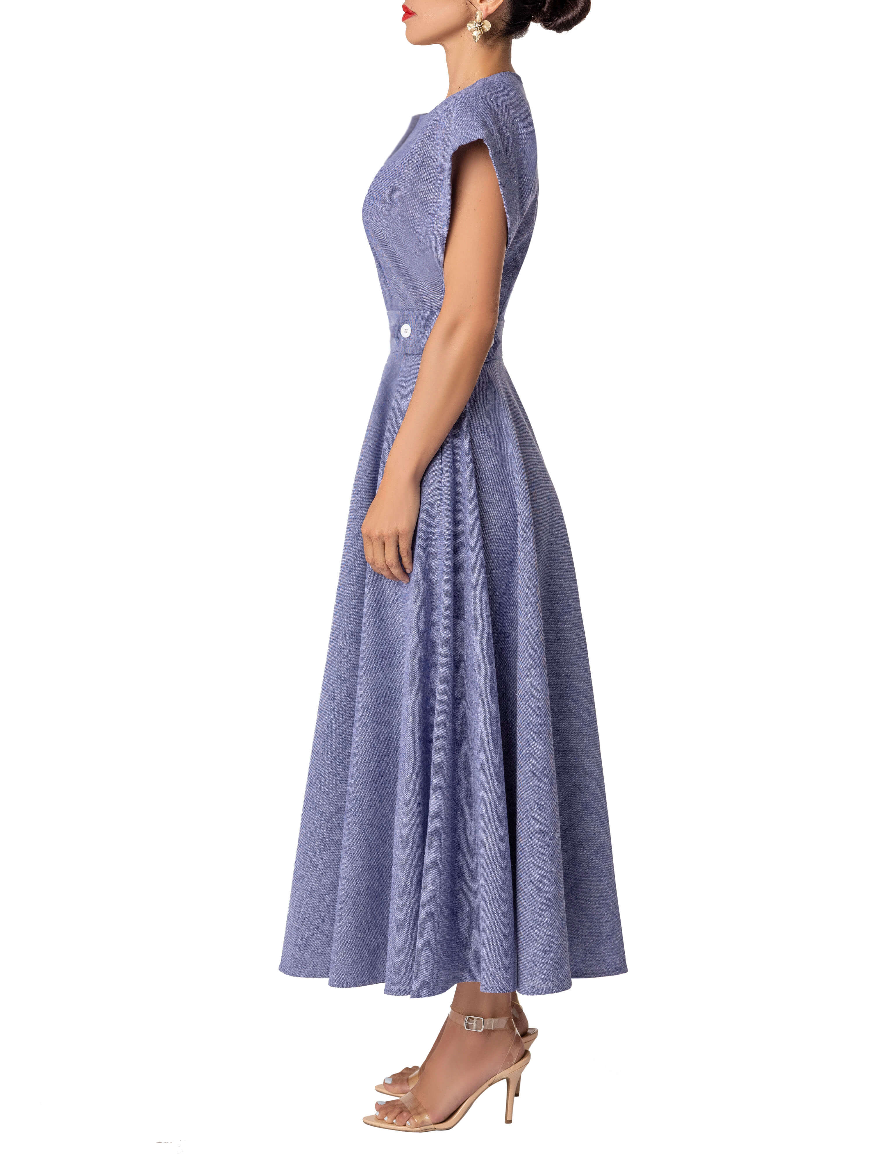 "Vera" Chambray Epaulet Swing Dress - Image 5