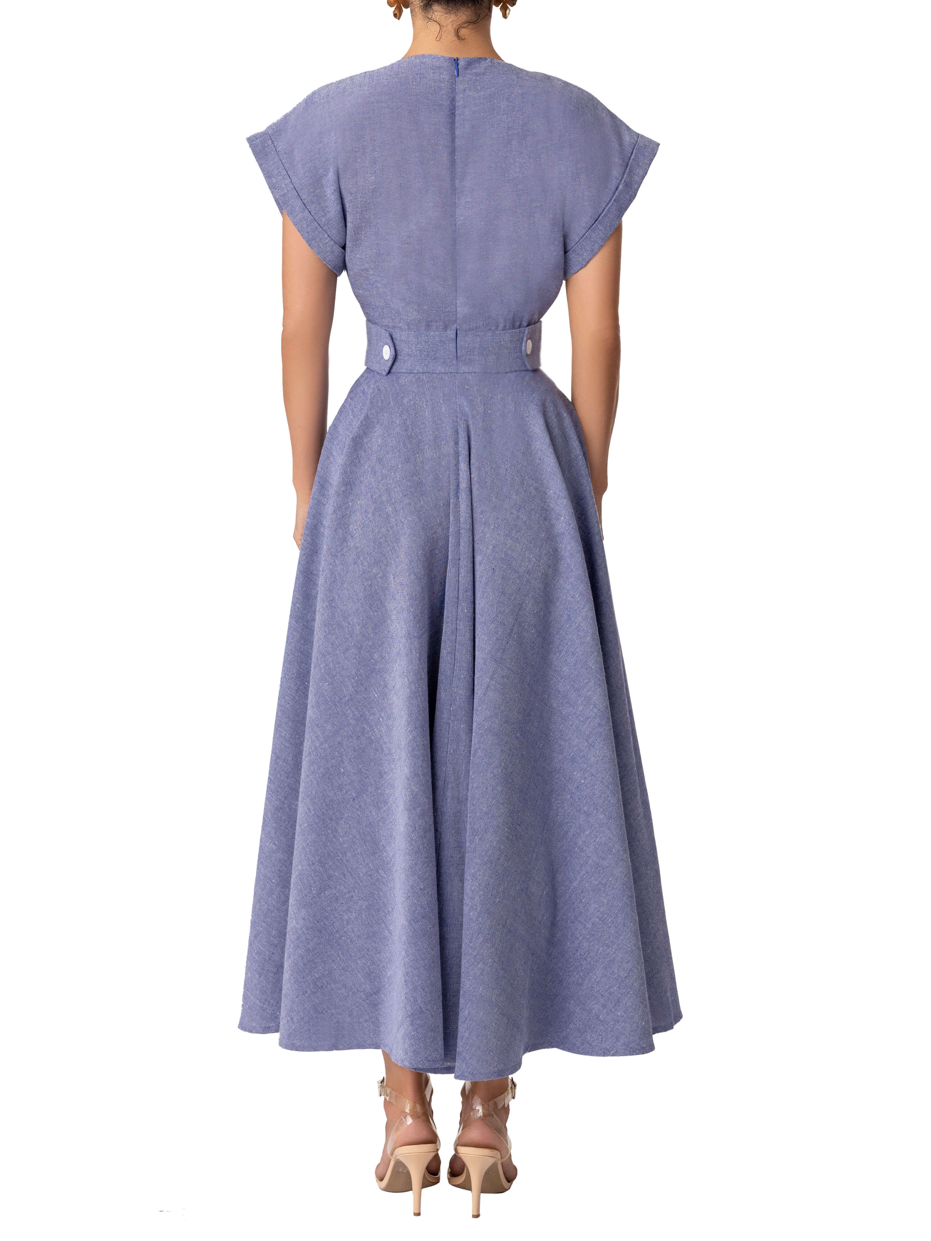 "Vera" Chambray Epaulet Swing Dress - Image 6