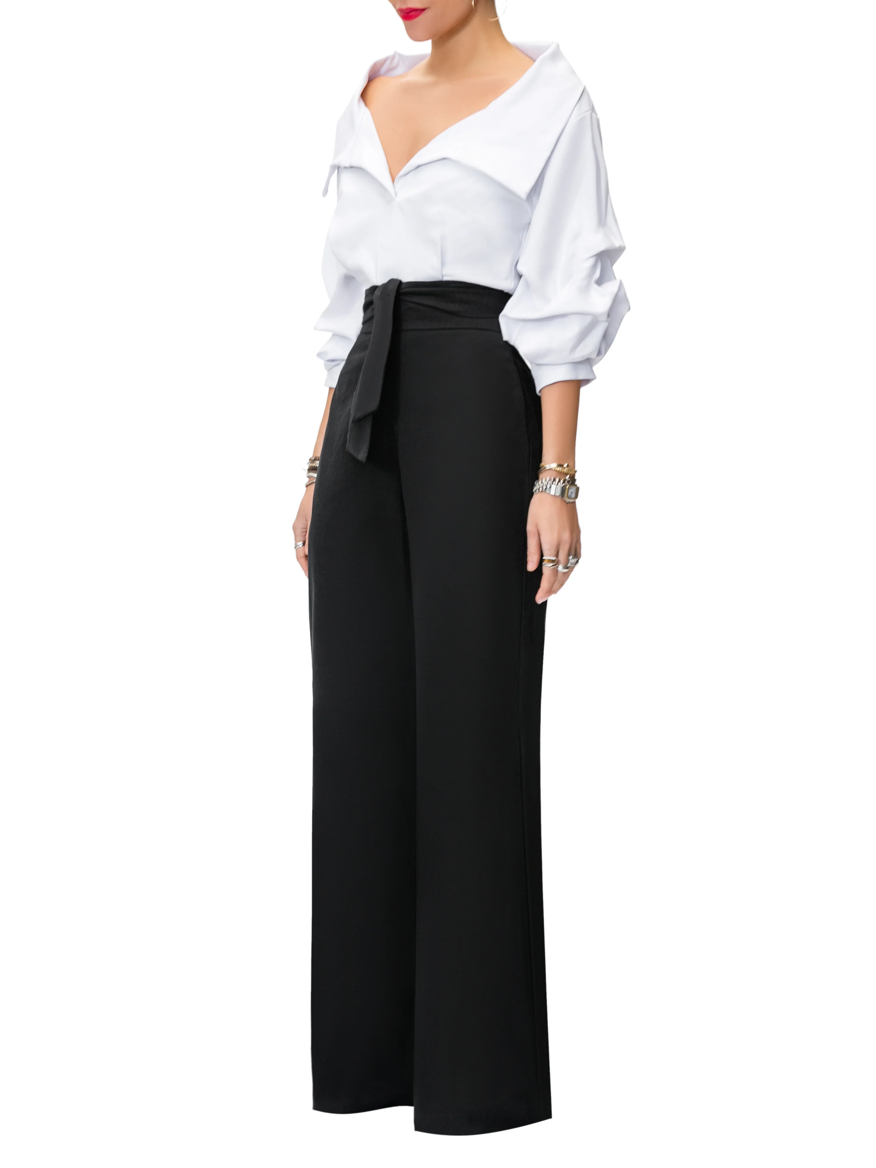 "Victoria" Black and White Off Shoulder Jumpsuit - Image 4