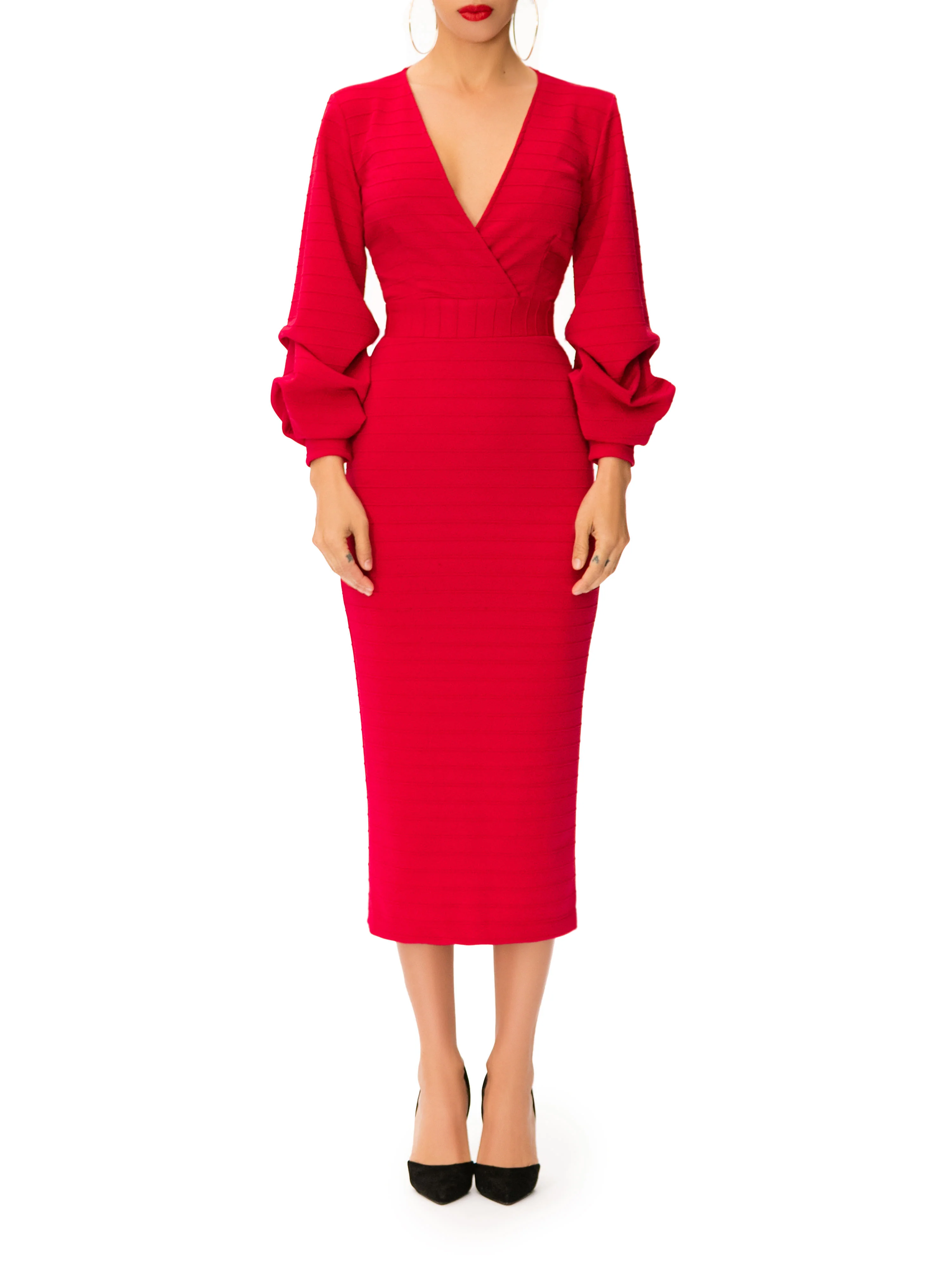 "Vivian" Wrap Bodice Fitted Dress - Image 3