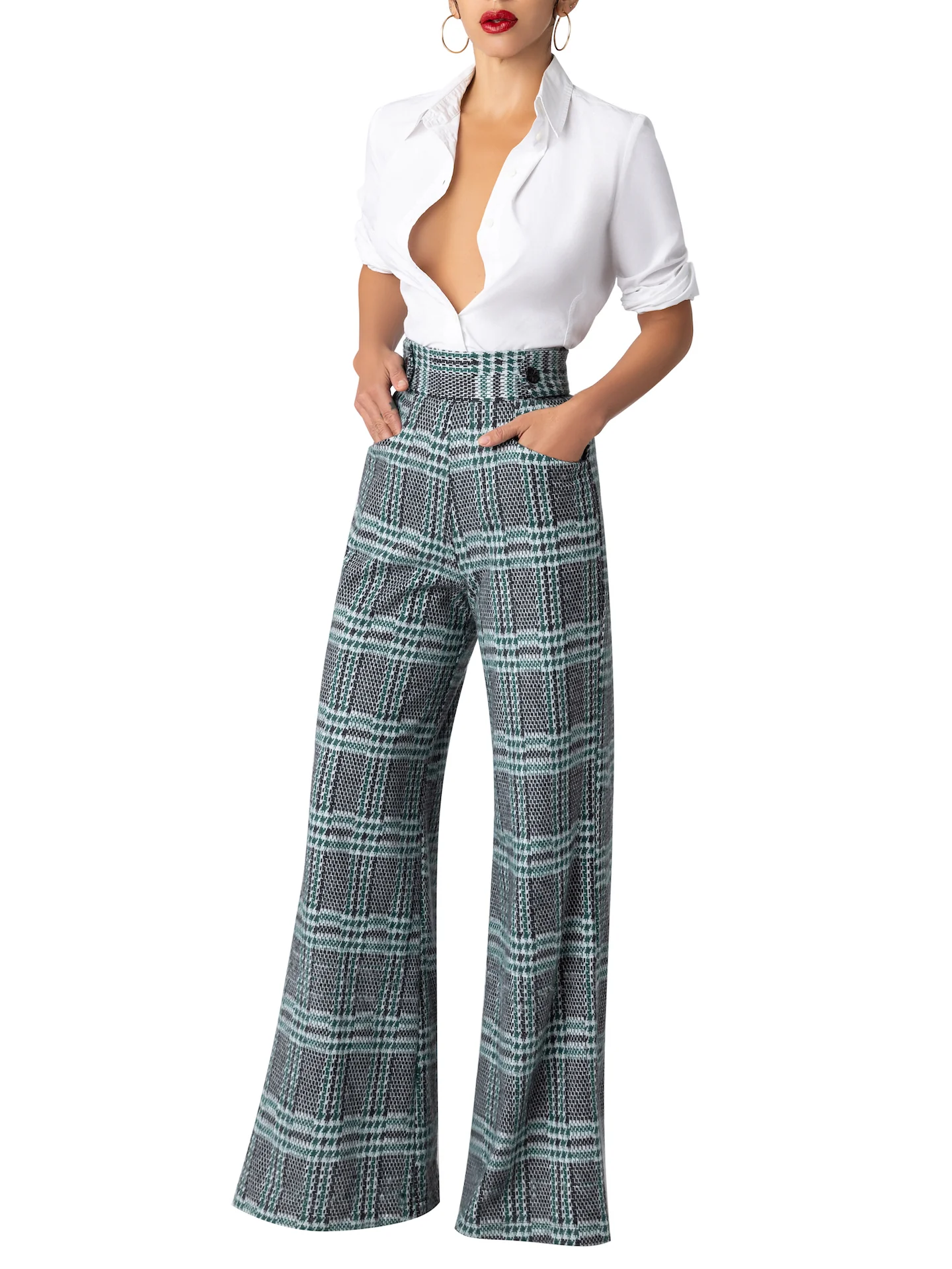 “Wales” Green Brushed Plaid Pants - Image 2