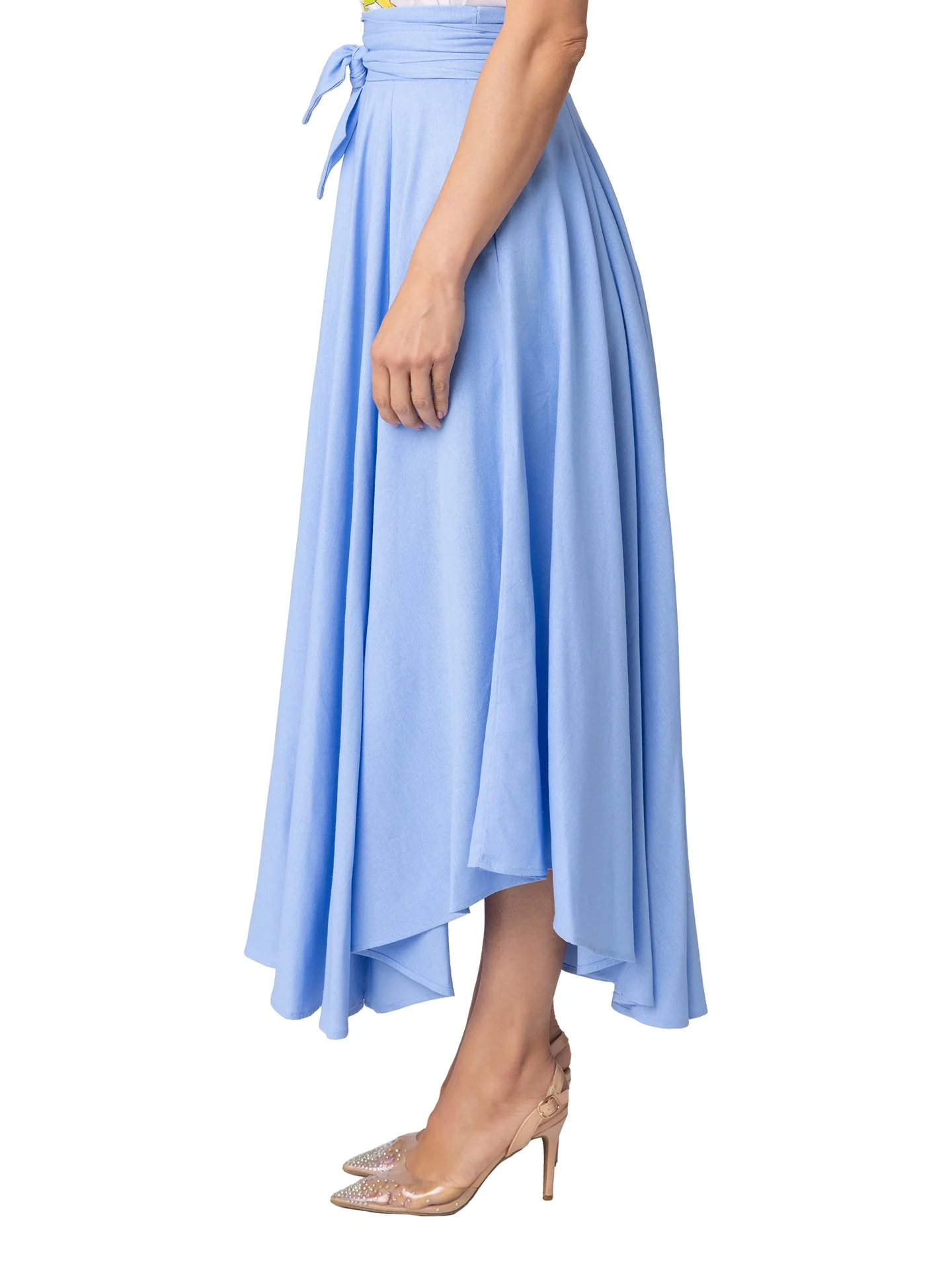 "Water Front" Lt. Blue Belted Midi Skirt - Image 7