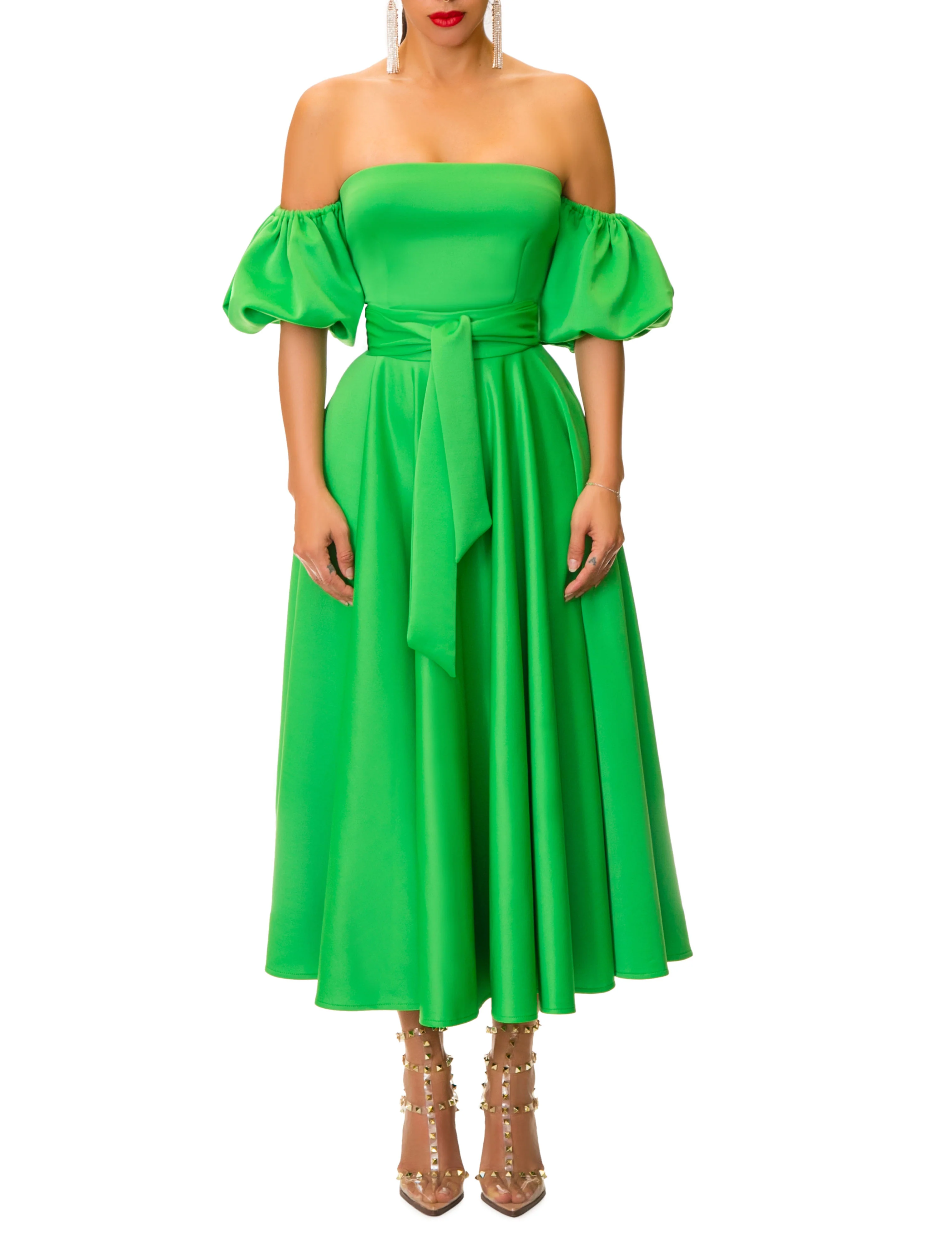 "Whitney" Green-Off Shoulder Dress - Image 4