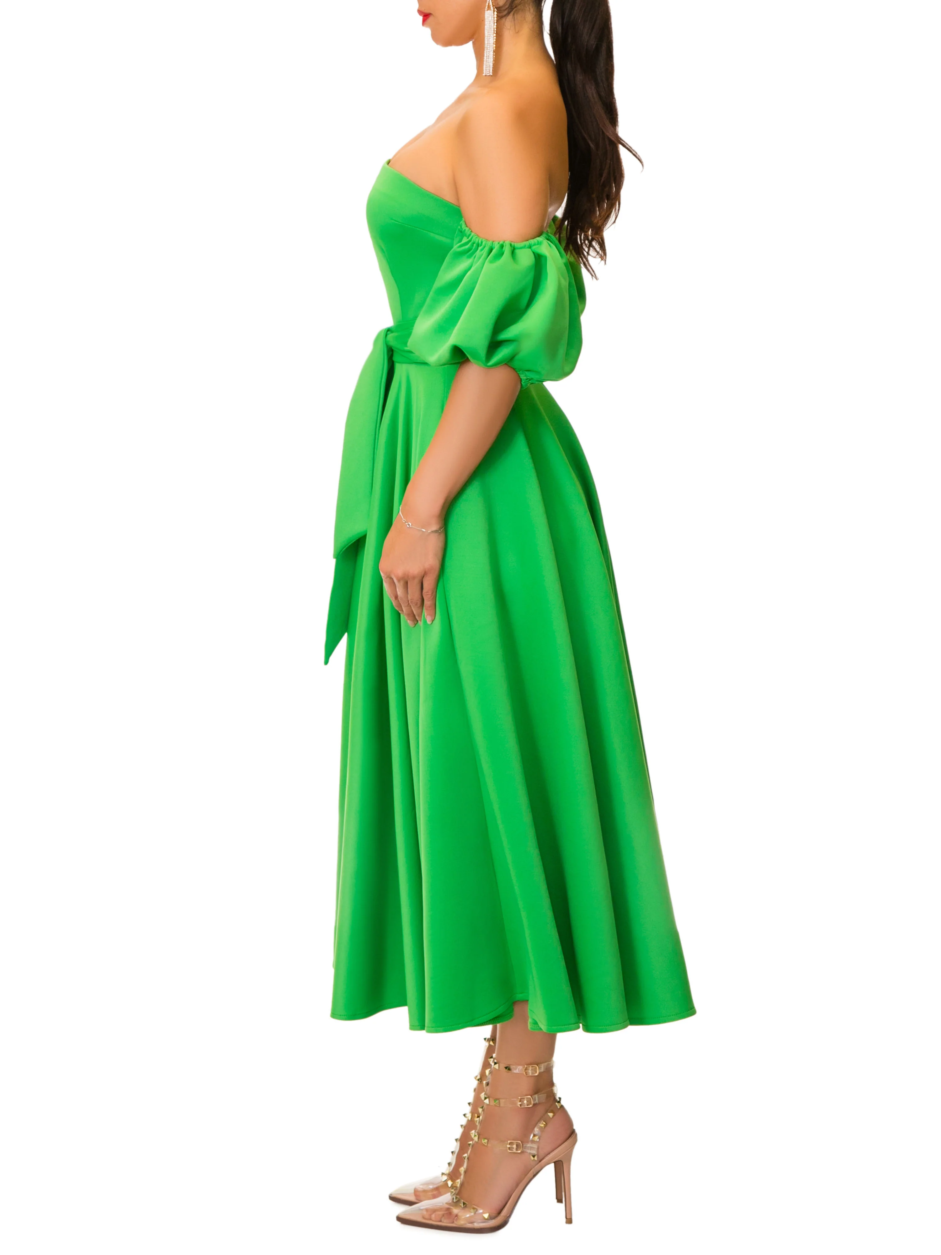 "Whitney" Green-Off Shoulder Dress - Image 5