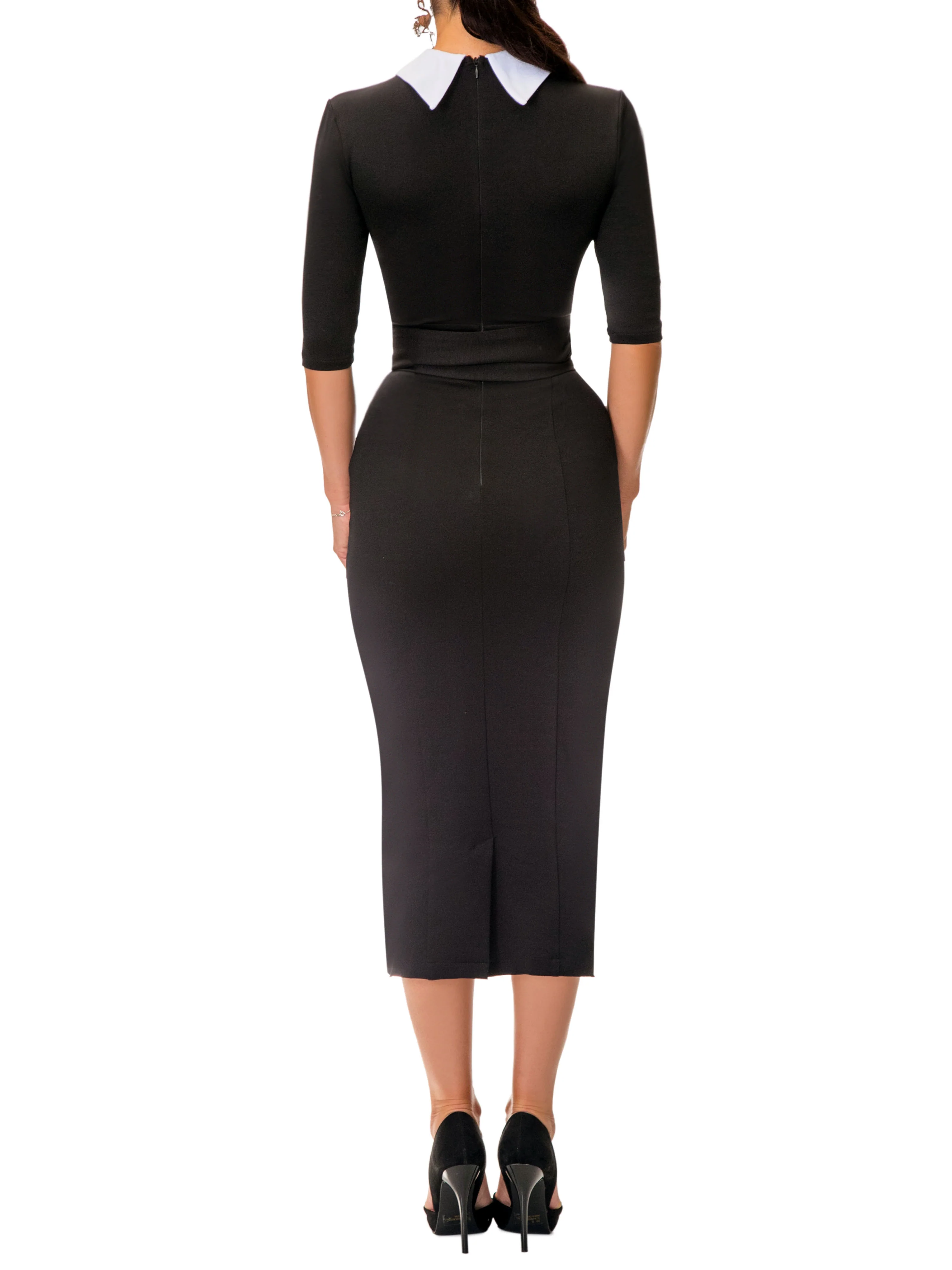 "Winona" Black/White Contrast Pencil Dress - Image 5
