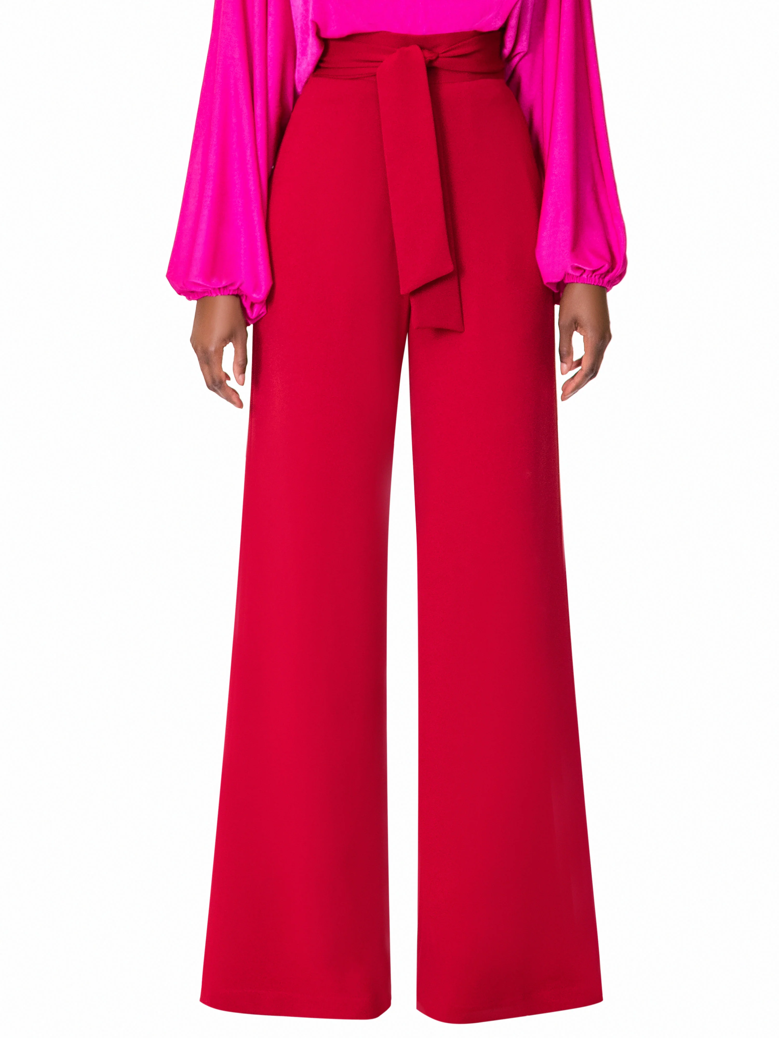 "Wynée" Deep Red Belted High Waist Pants - Image 3