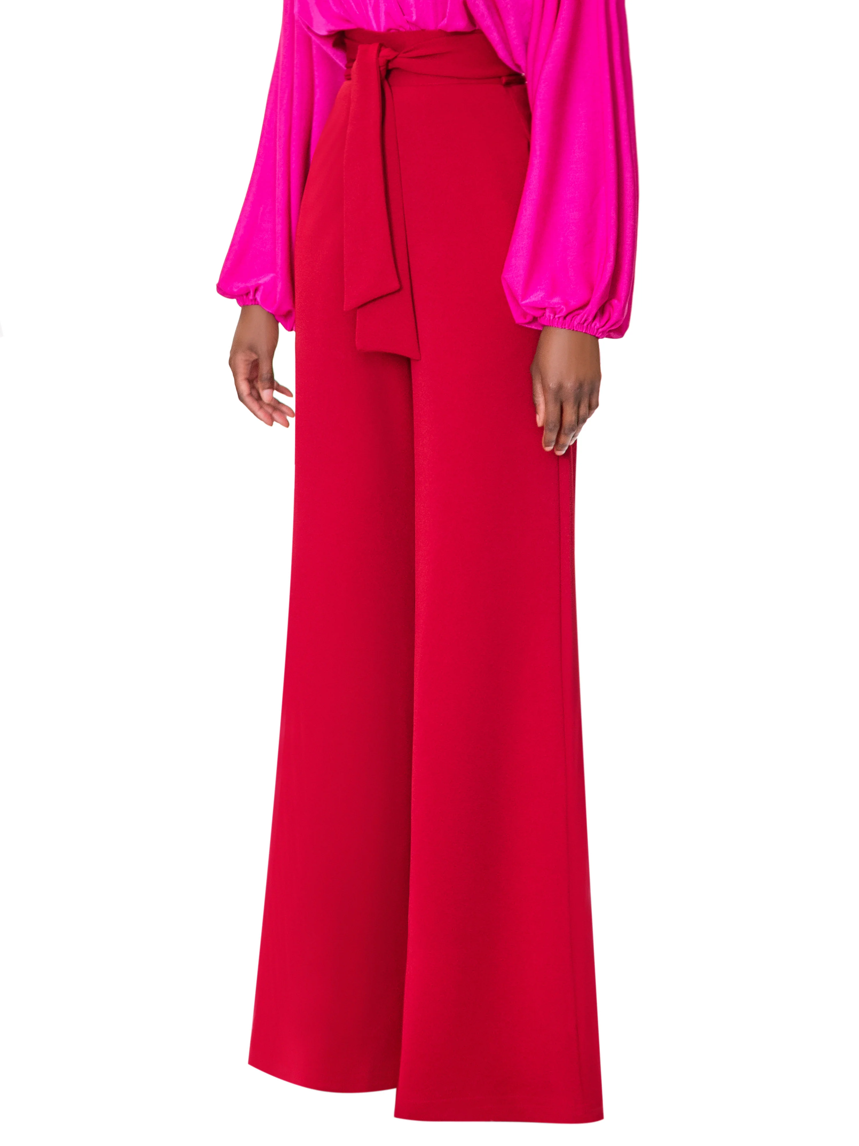 "Wynée" Deep Red Belted High Waist Pants - Image 4
