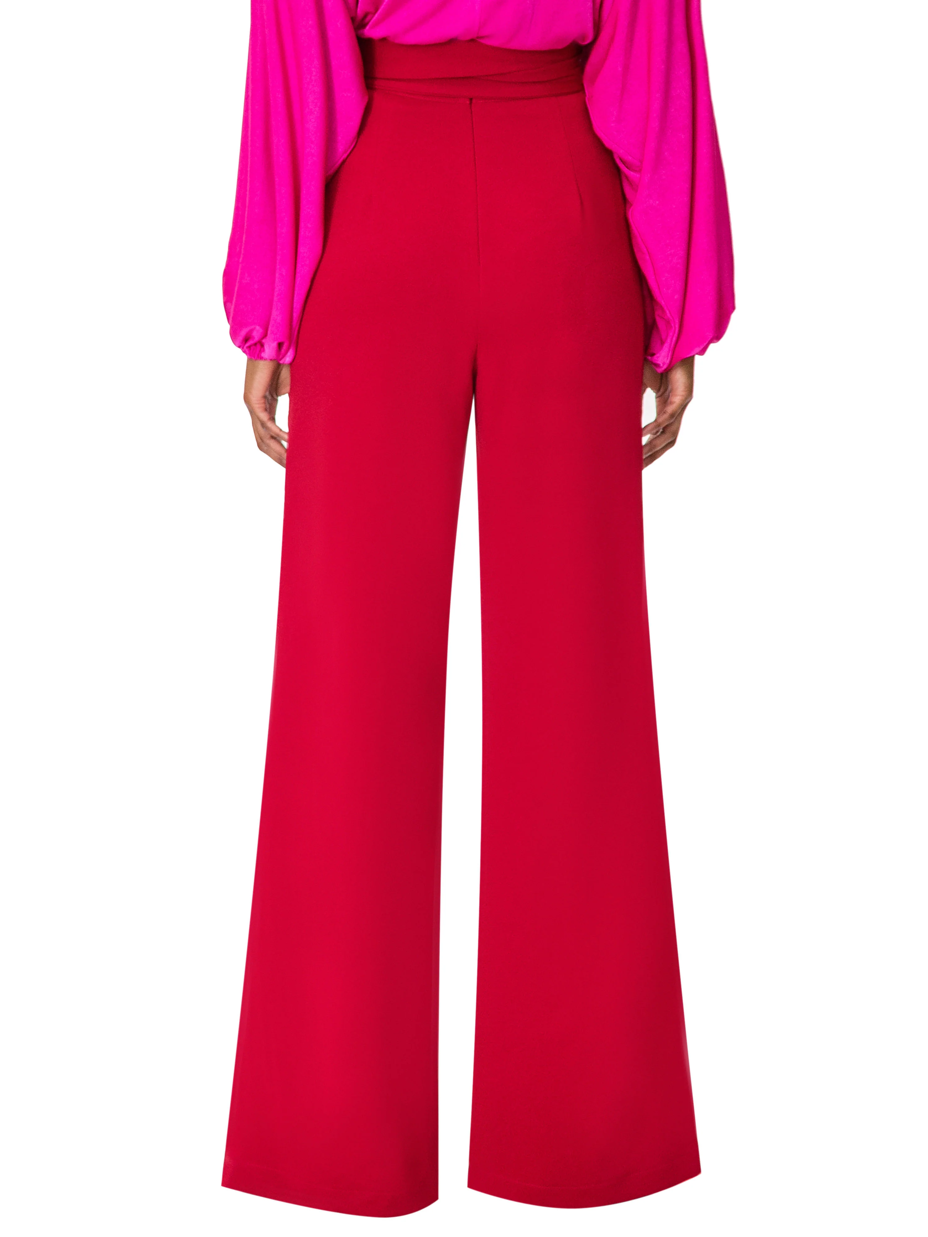 "Wynée" Deep Red Belted High Waist Pants - Image 6