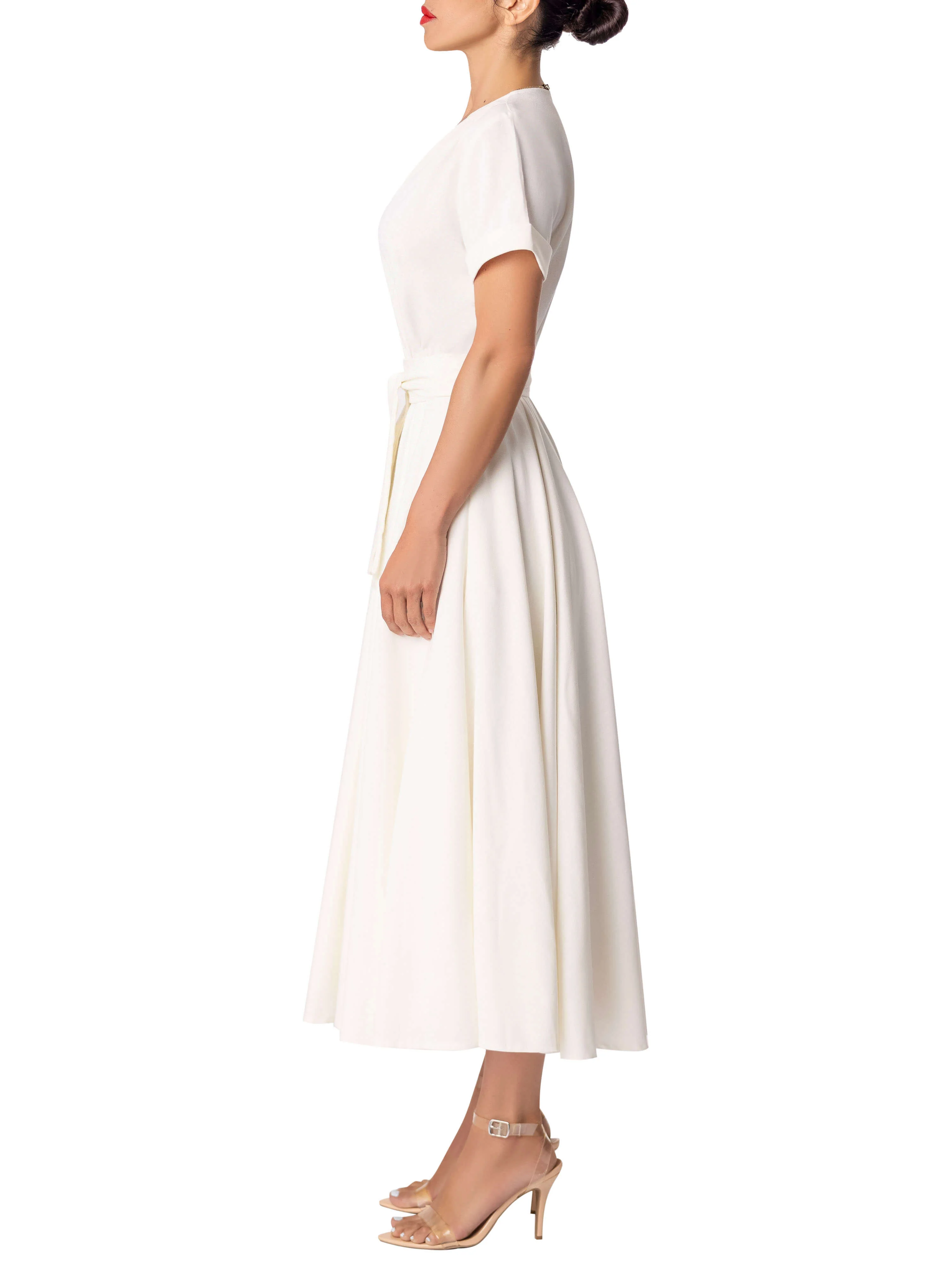 "Ximena" Ivory Gathered Midi Dress - Image 5