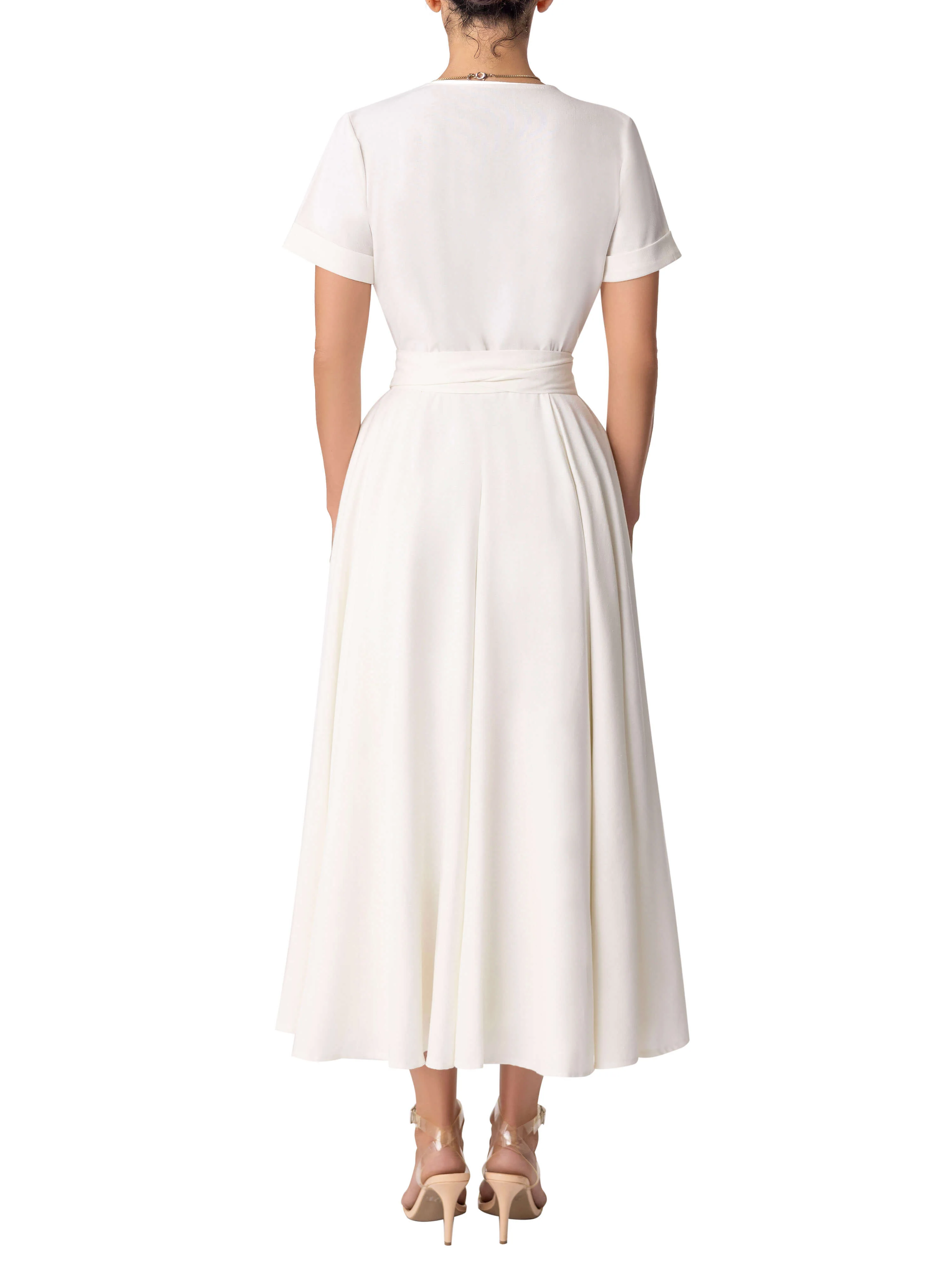 "Ximena" Ivory Gathered Midi Dress - Image 6