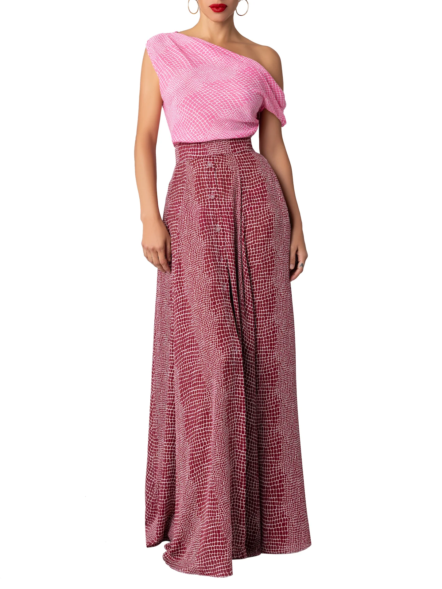“Xiomara” Pink-Burgundy Off Shoulder Dress - Image 3