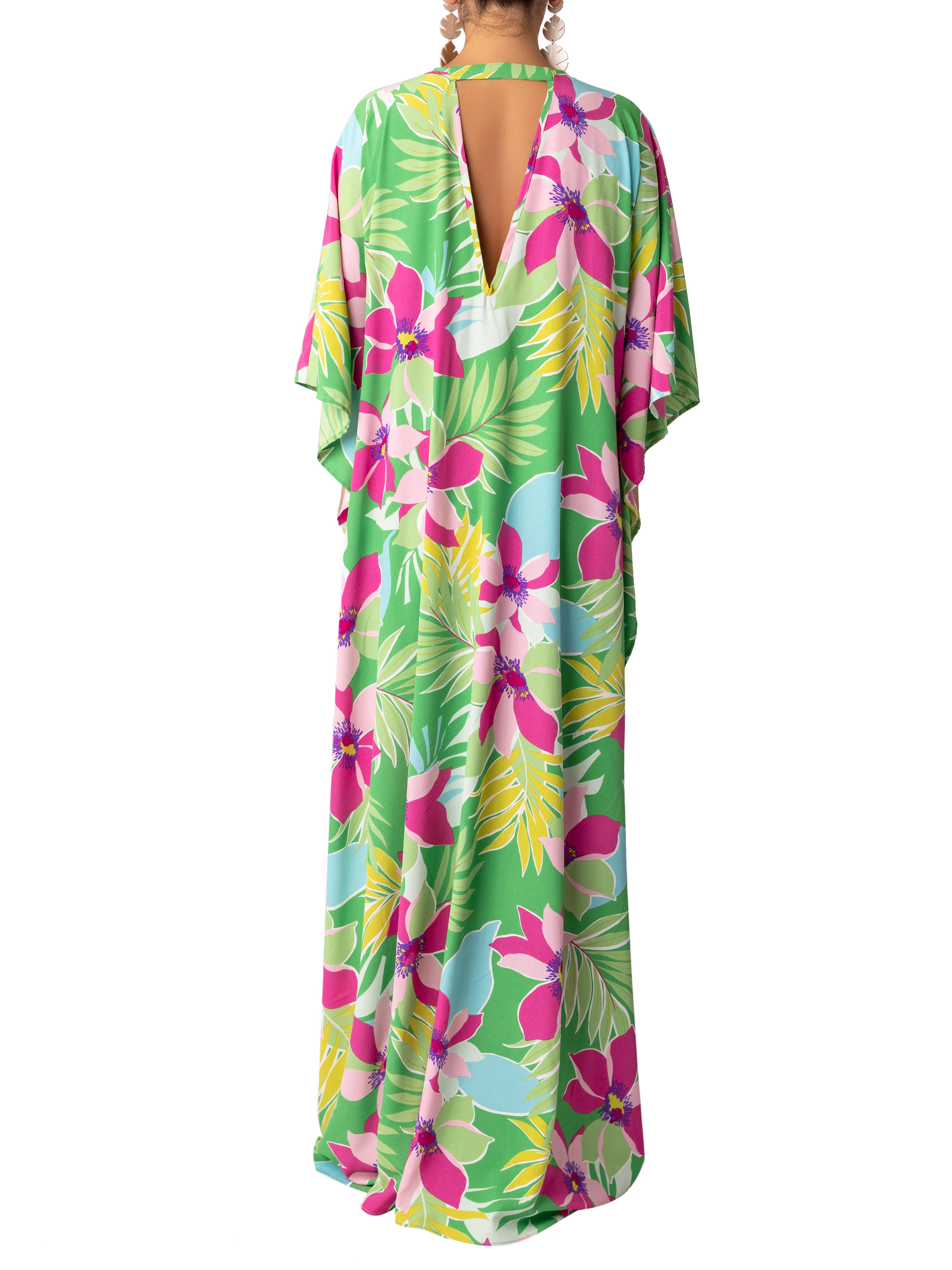 “Yucatan” Green Print floral Kaftan Maxi dress - Image 5