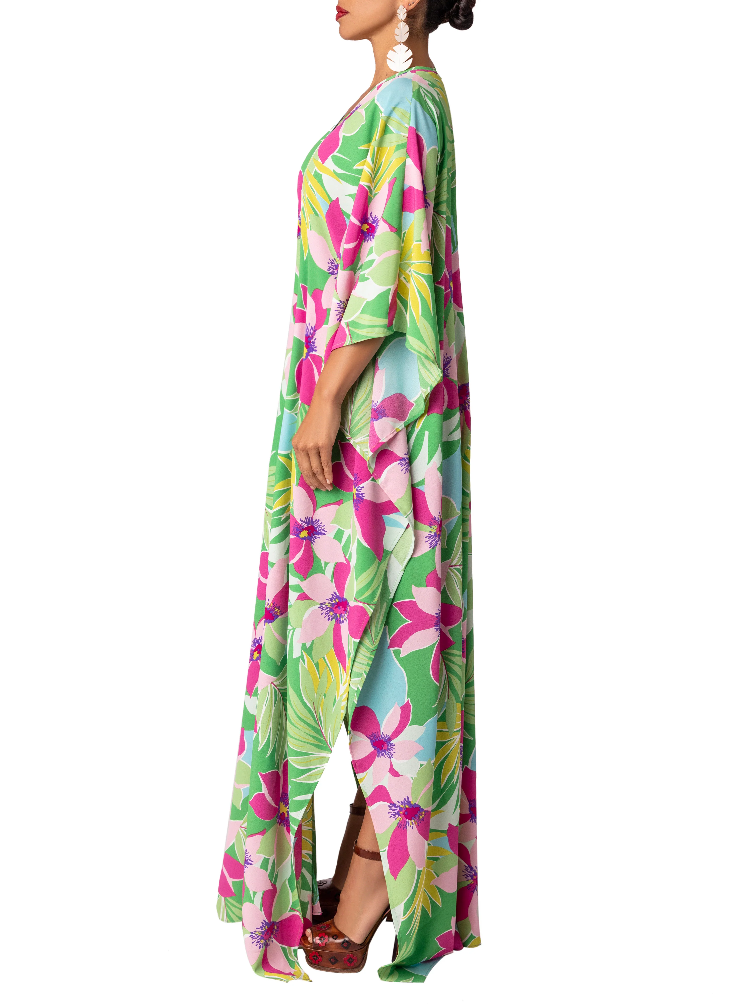 “Yucatan” Green Print floral Kaftan Maxi dress - Image 6