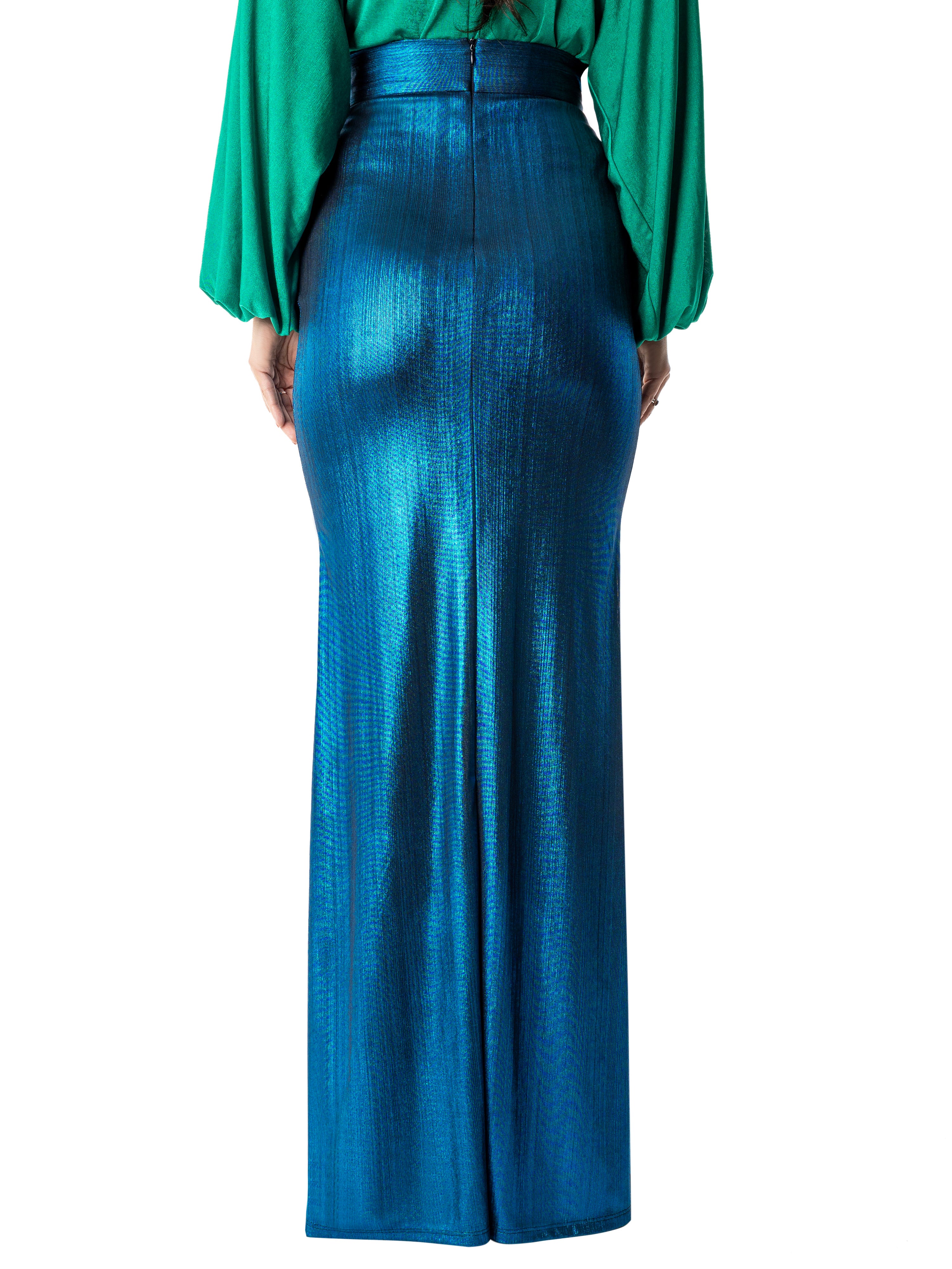 "Yvette" Blue Ruched Maxi Skirt - Image 6